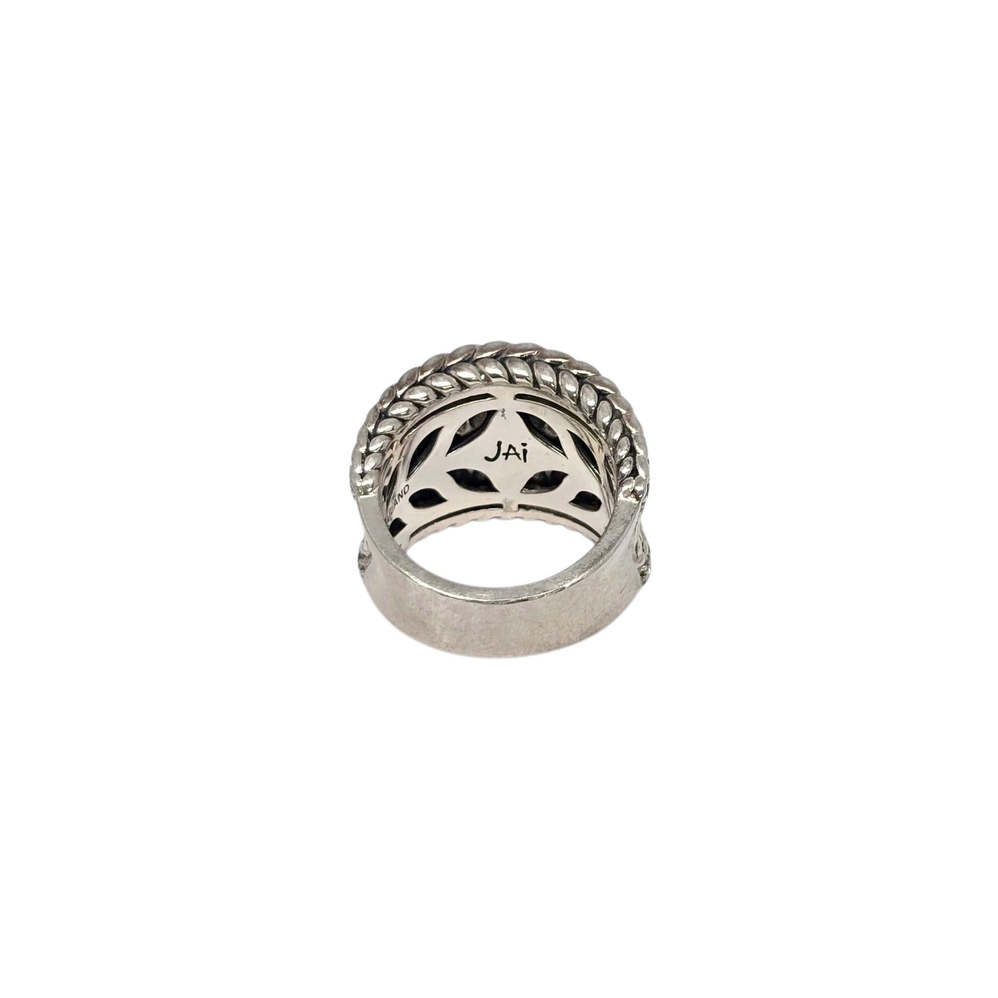 Round Cut JAI Sterling Silver Pave White Topaz Basketweave Saddle Ring Size 8 #22212 For Sale