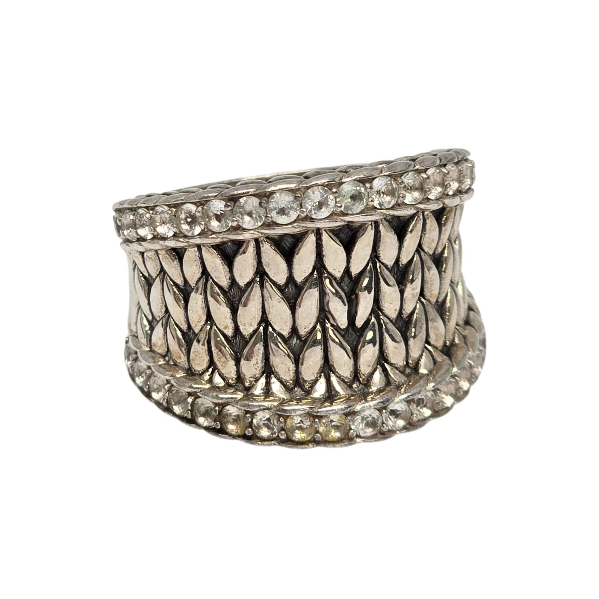 JAI Sterling Silver Pave White Topaz Basketweave Saddle Ring Size 8 #22212 For Sale 1