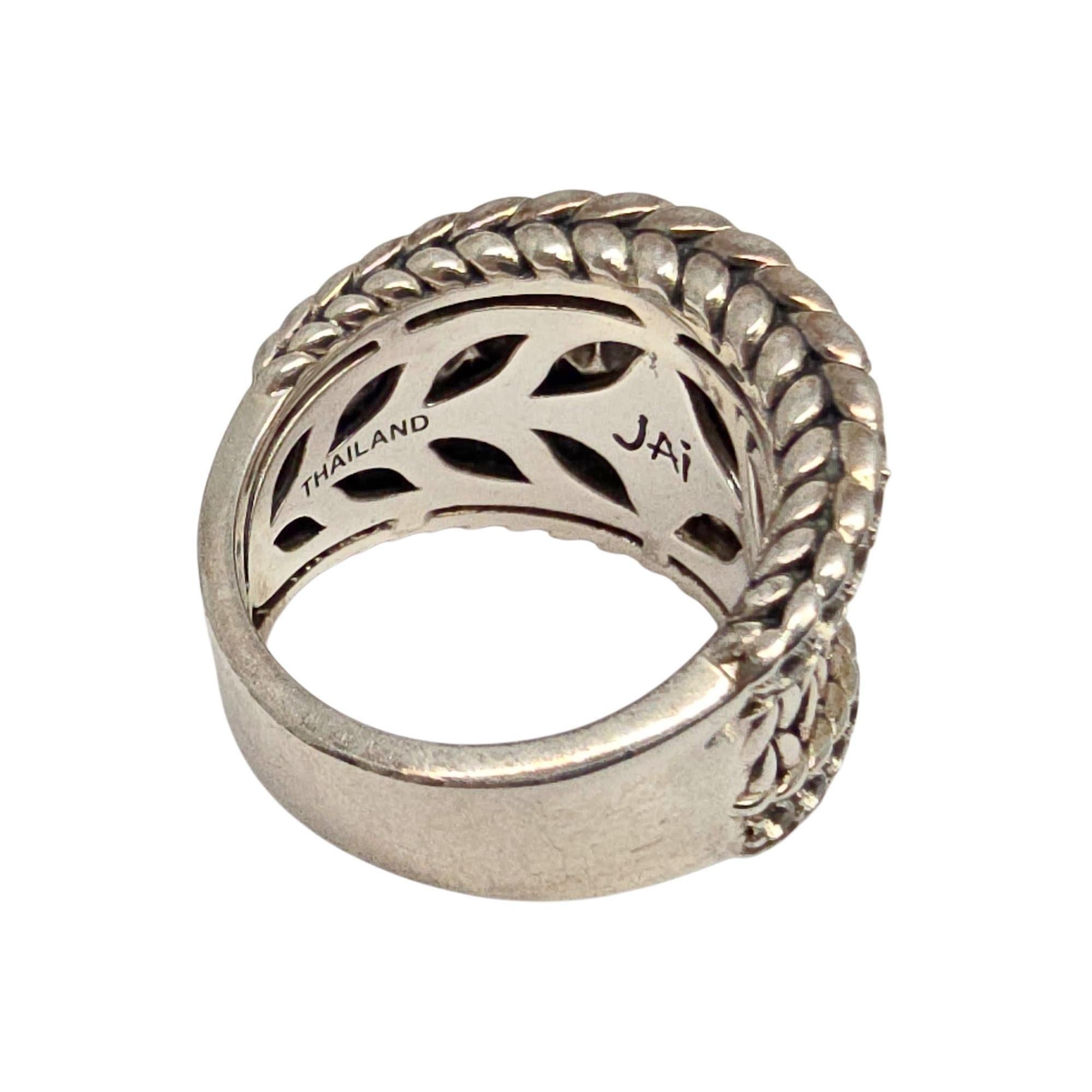 JAI Sterling Silver Pave White Topaz Basketweave Saddle Ring Size 8 #22212 For Sale 2