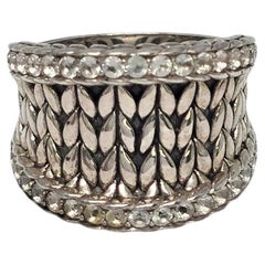 JAI Sterling Silver Pave White Topaz Basketweave Saddle Ring Size 8 #22212