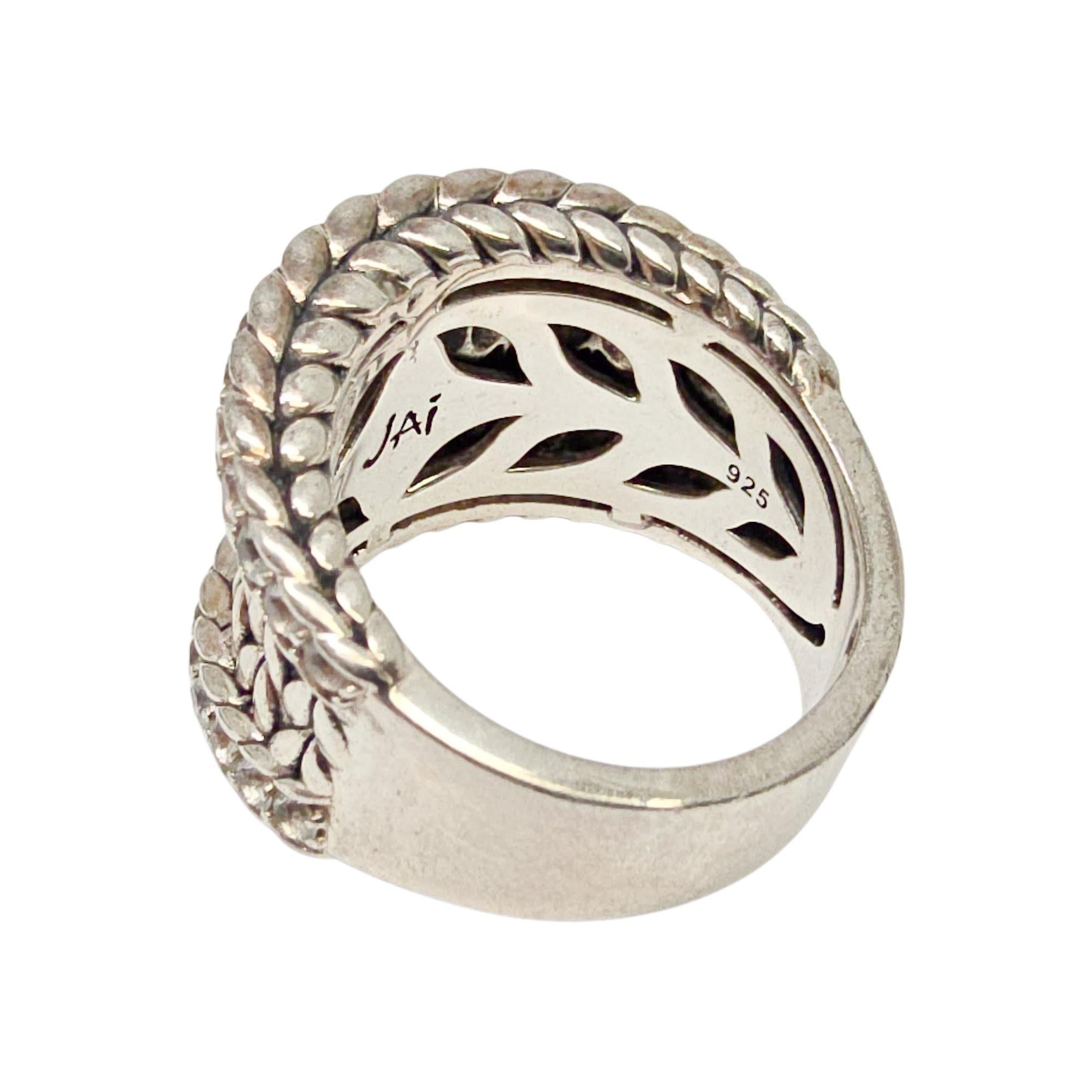 JAI Anello in argento Sterling Pave White Topaz Basketweave Saddle Taglia 8 #23156 in vendita 2