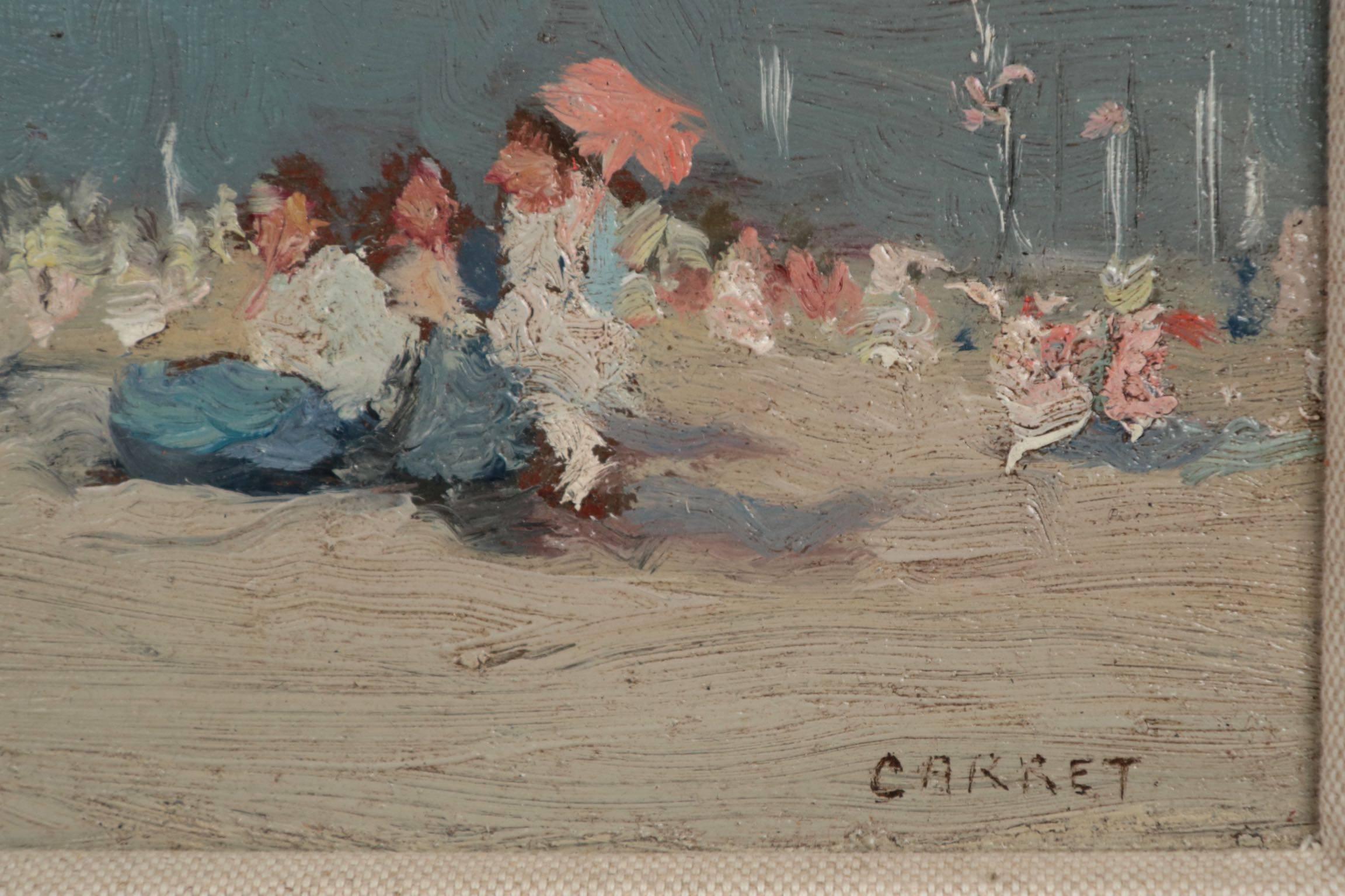 20th Century Jaime E. Carret American, 'Beach Scene' Painting in Oil on Panel