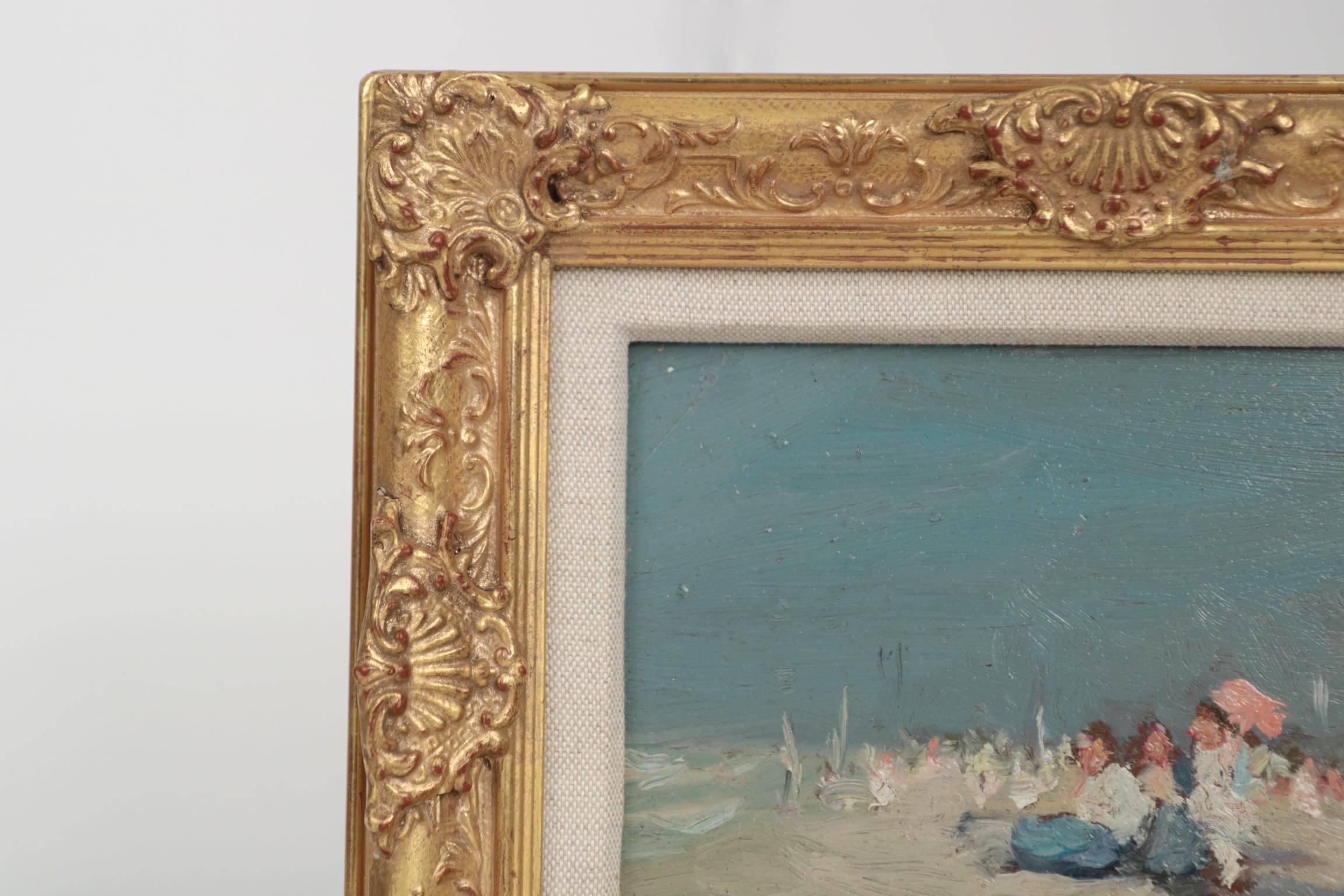 Jaime E. Carret American, 'Beach Scene' Painting in Oil on Panel 2