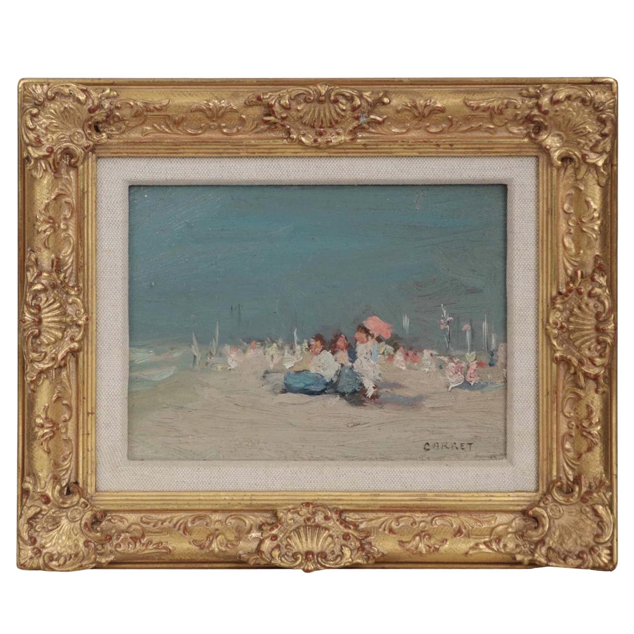 Jaime E. Carret American, 'Beach Scene' Painting in Oil on Panel