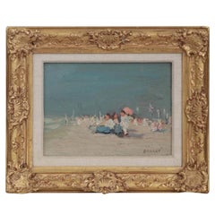 Antique Jaime E. Carret American, 'Beach Scene' Painting in Oil on Panel