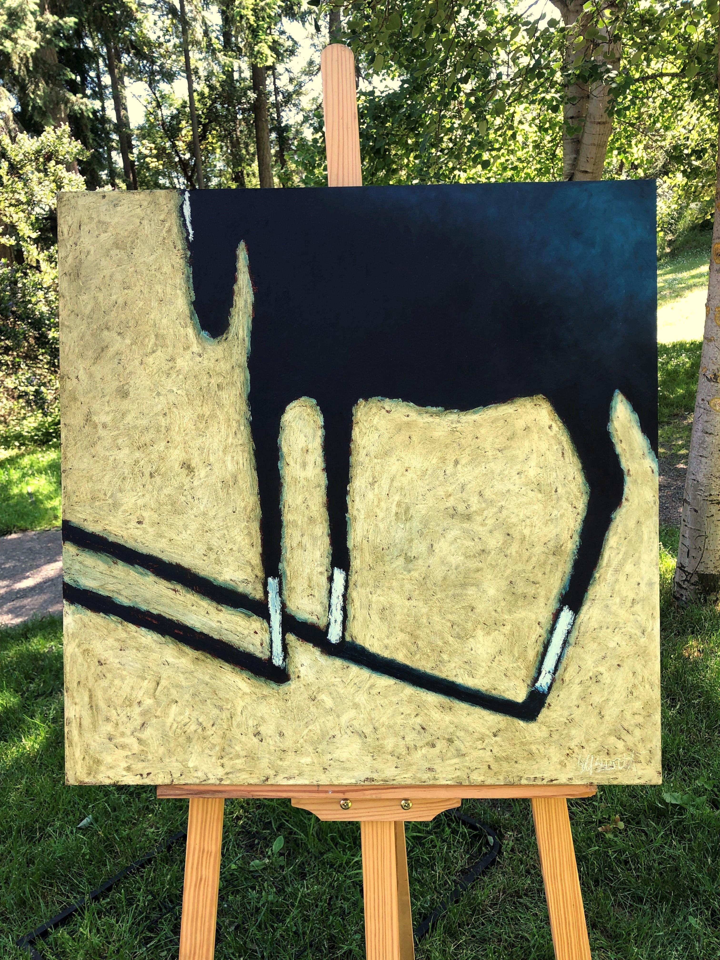 <p>Artist Comments<br>Artist Jaime Ellsworth paints a black horse grazing in the pasture. Shadow, contrast, and highlights create depth in the primitivist composition. 