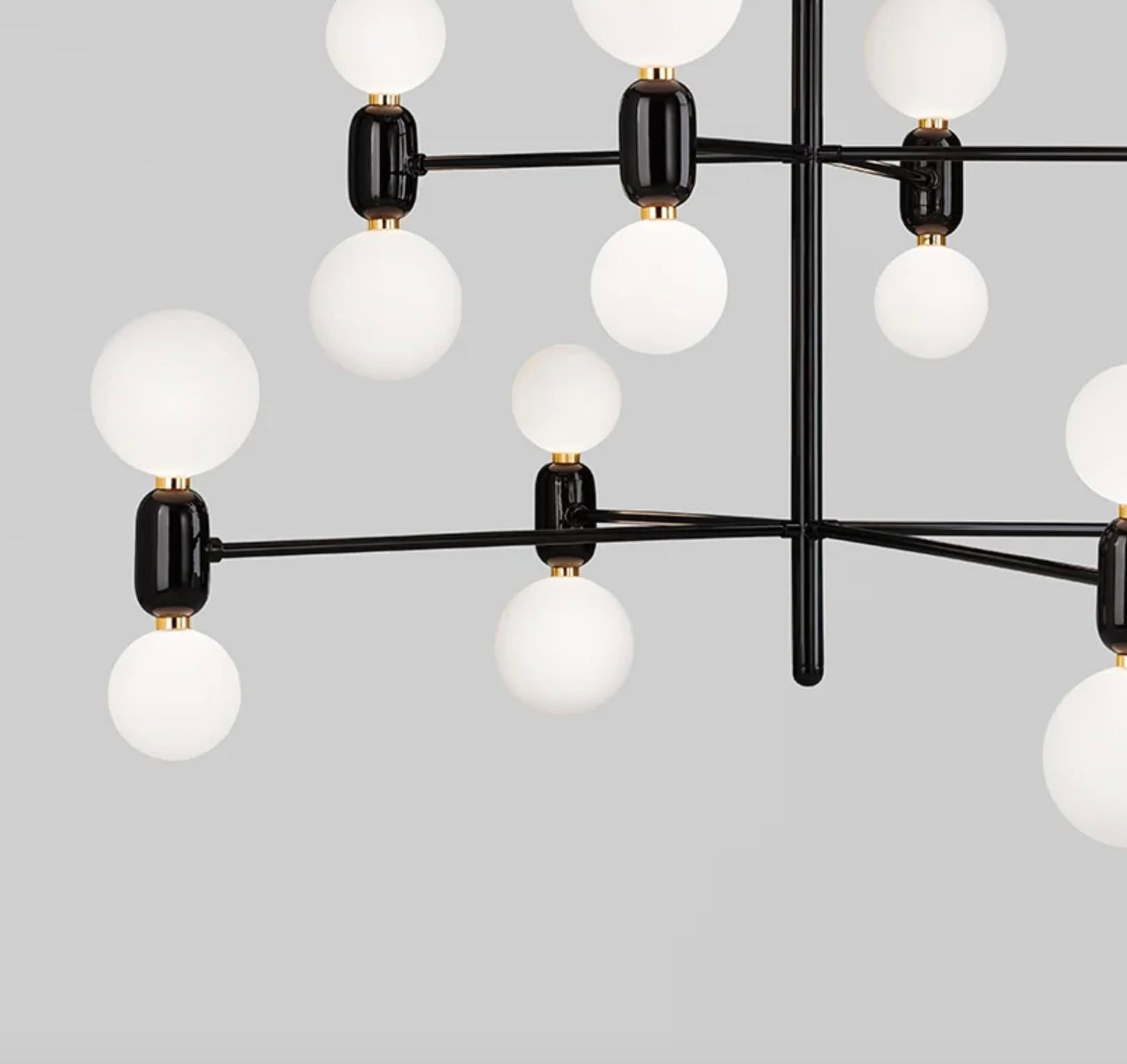 Mid-Century moderno Jaime Hayon Aballs Lampadario 12 Sospensione Nero Per Parachilna in vendita