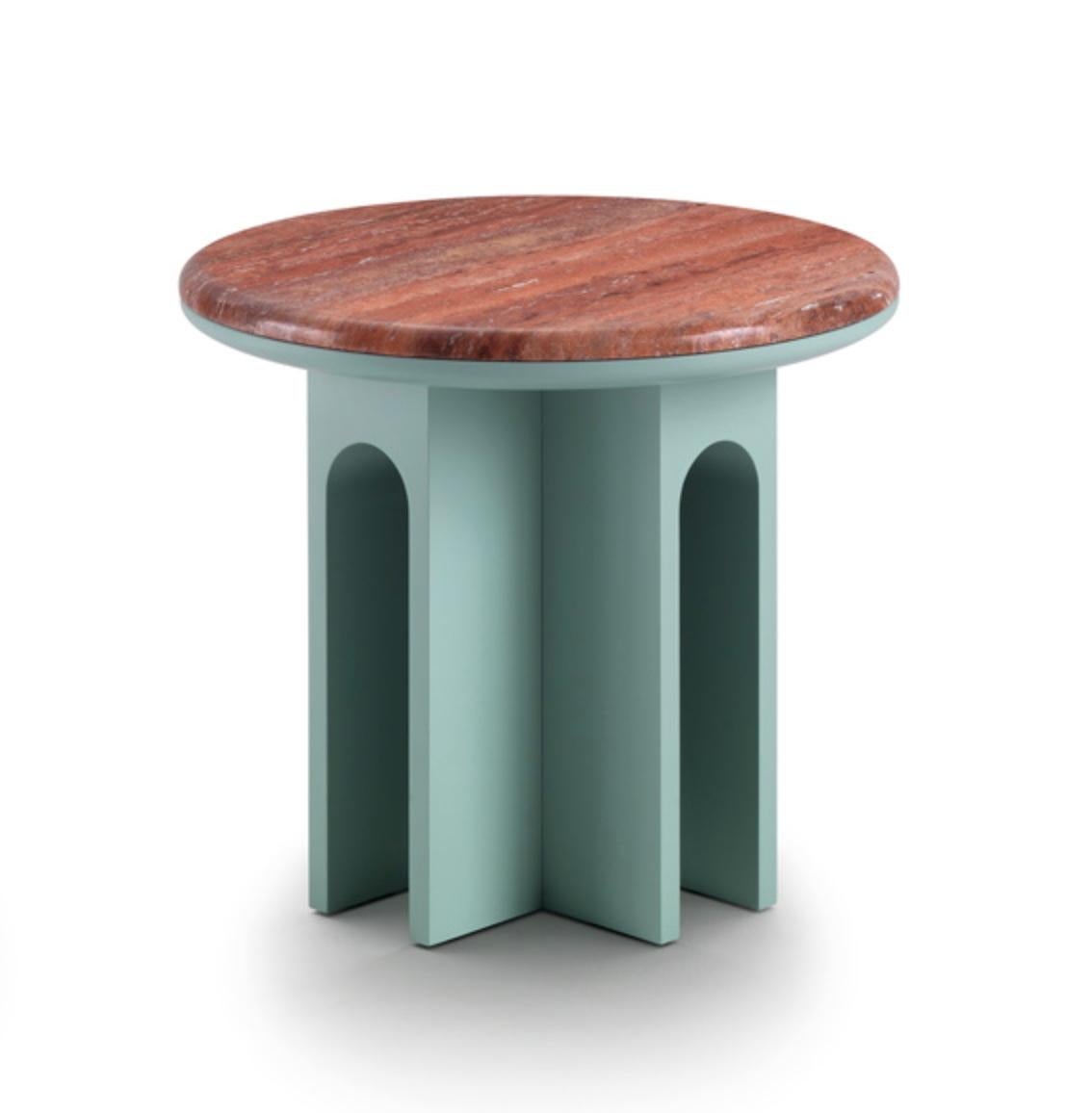 Jaime Hayon 'Arcolor' 50 Side Table in Green and Travertino Rosso for Arflex. New production.

Small tables designed around the classical geometry of the arch, employing from the beginning the disciplined use of the arch to create something more