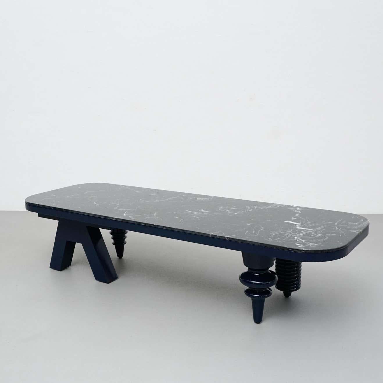 Modern Jaime Hayon Black and Blue Marble Multileg Low Table by Bd Barcelona For Sale