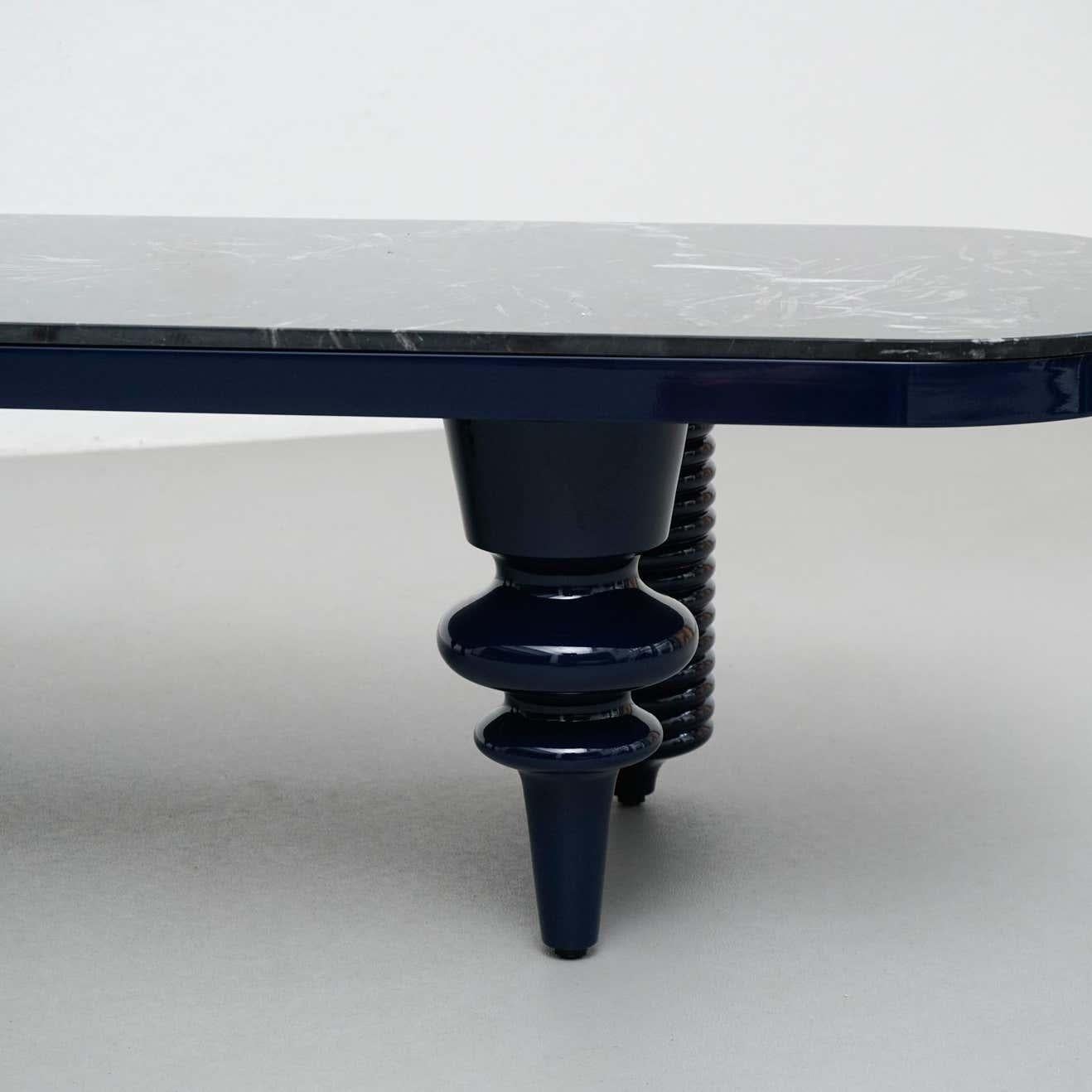 Contemporary Jaime Hayon Black and Blue Marble Multileg Low Table by Bd Barcelona For Sale