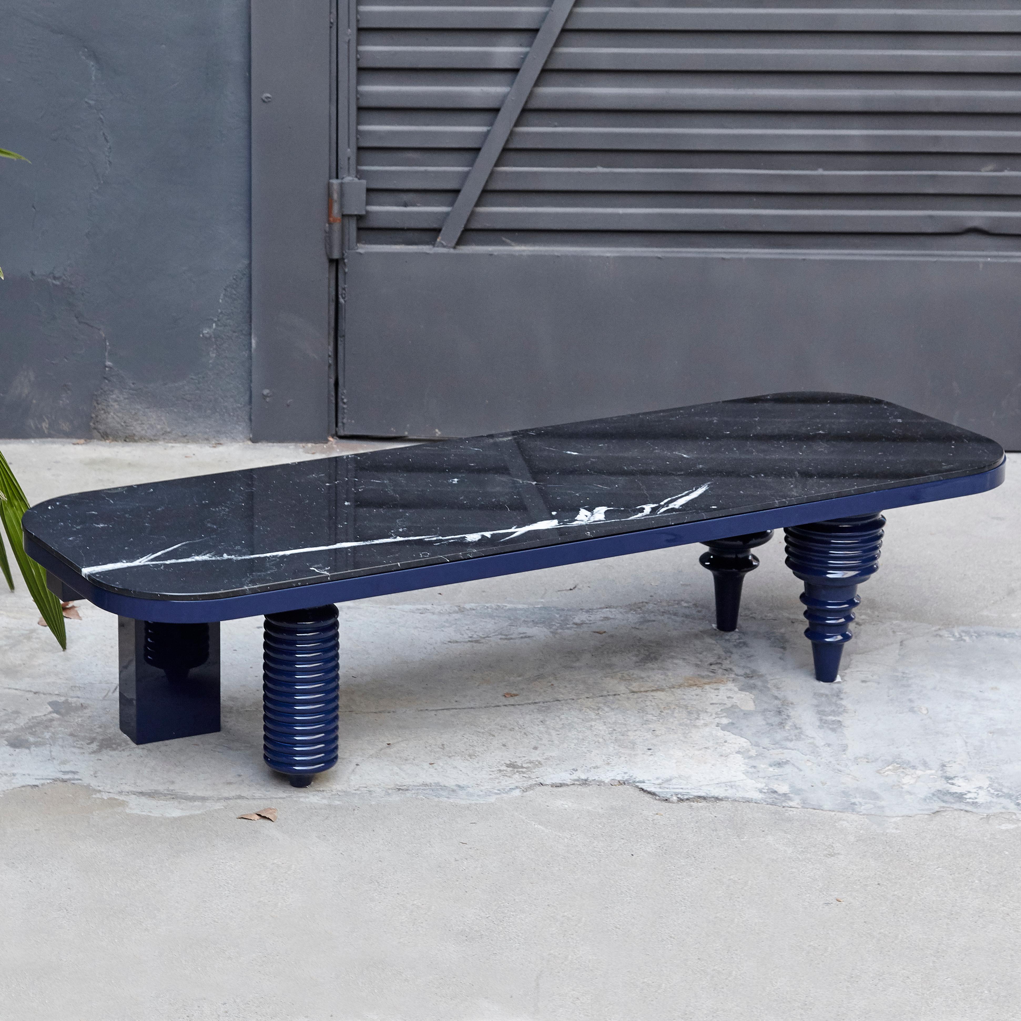 Lacquered Jaime Hayon Black and Blue Marble Multileg Low Table by BD Barcelona