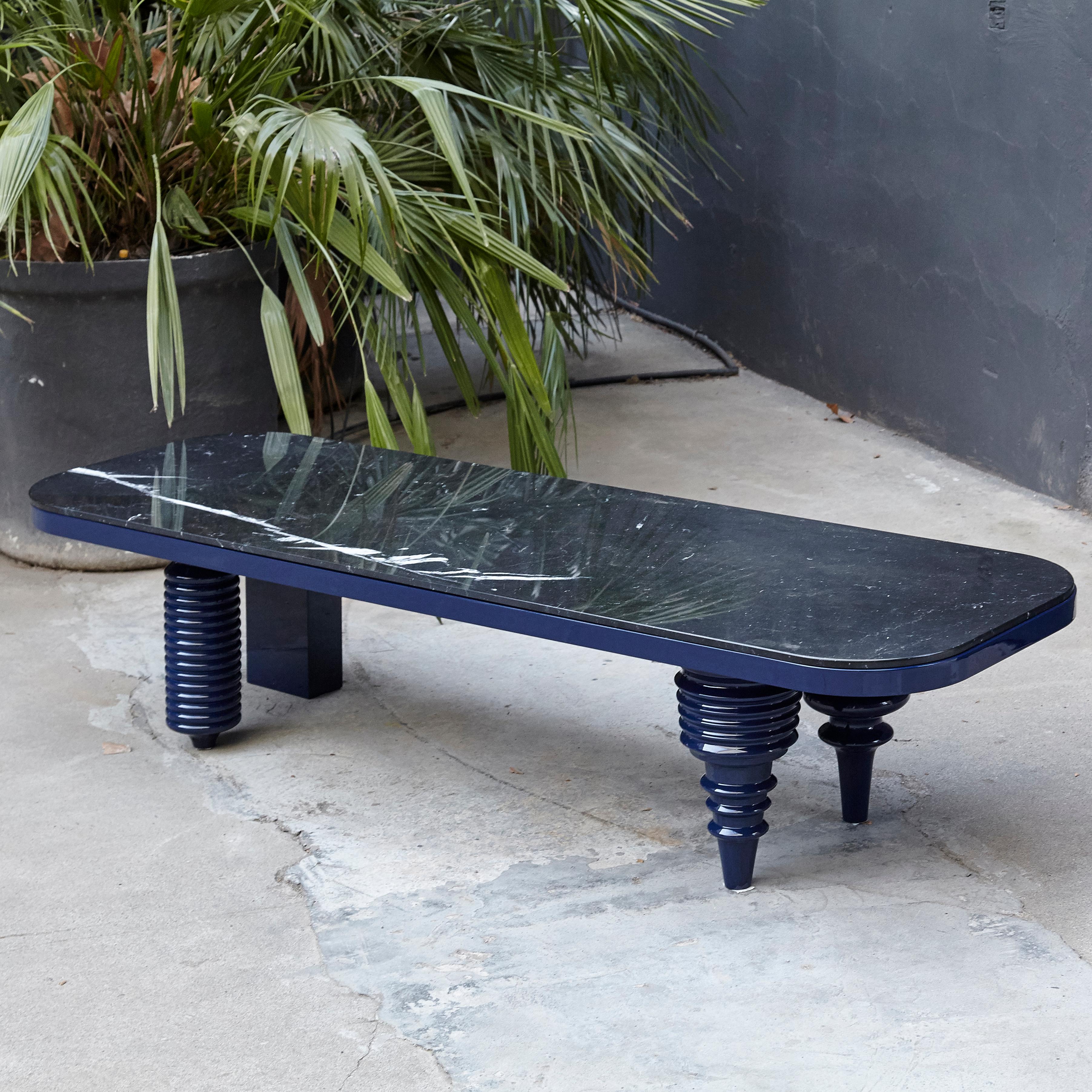 Contemporary Jaime Hayon Black and Blue Marble Multileg Low Table by BD Barcelona
