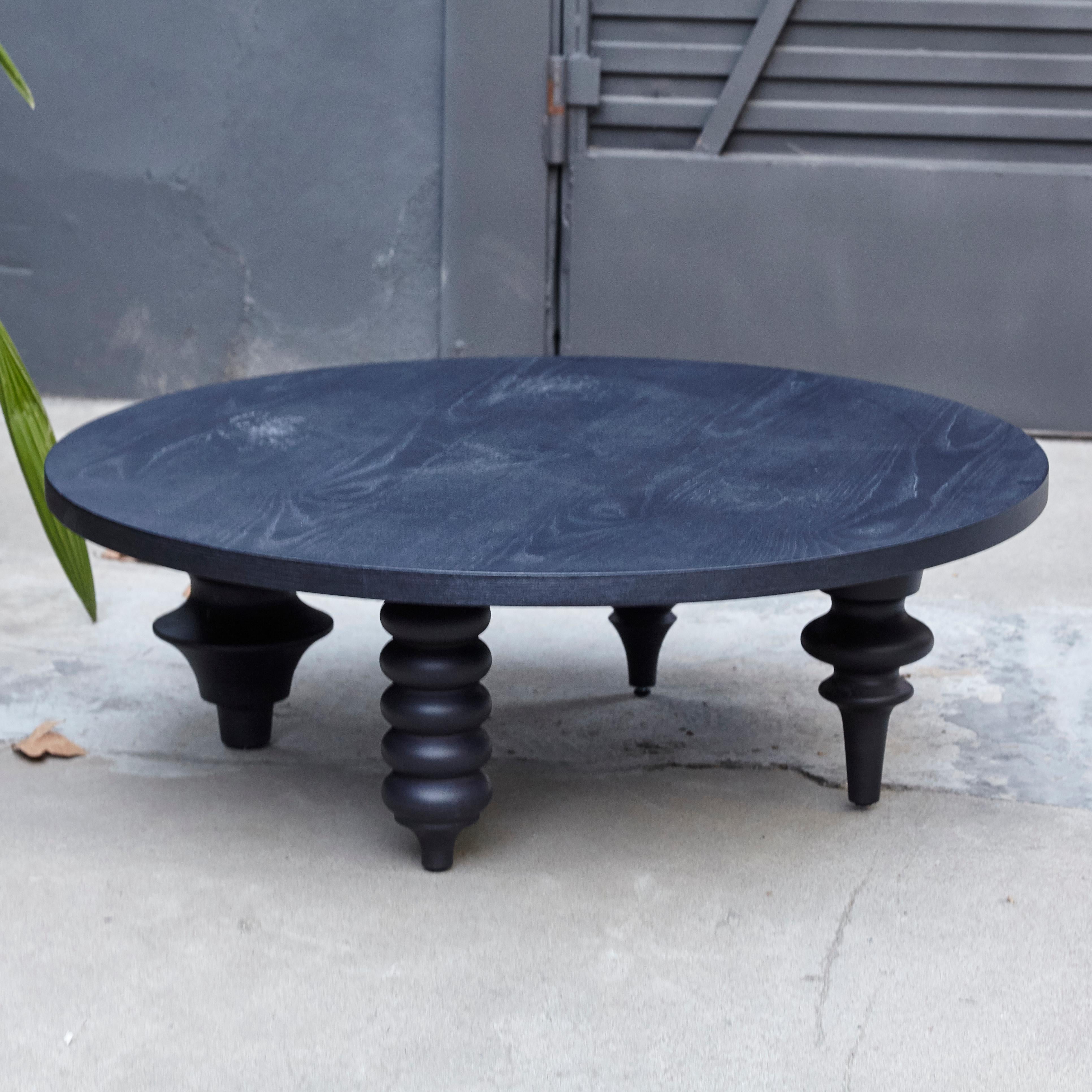 Design by Jaime Hayon, 2016
Manufactured by BD Barcelona.

Low table with rectangular black ash tree top. The Top and legs have matte finishes.
Has some wear consistent of age and use.

Measures: 100Ø x H.35 cm.