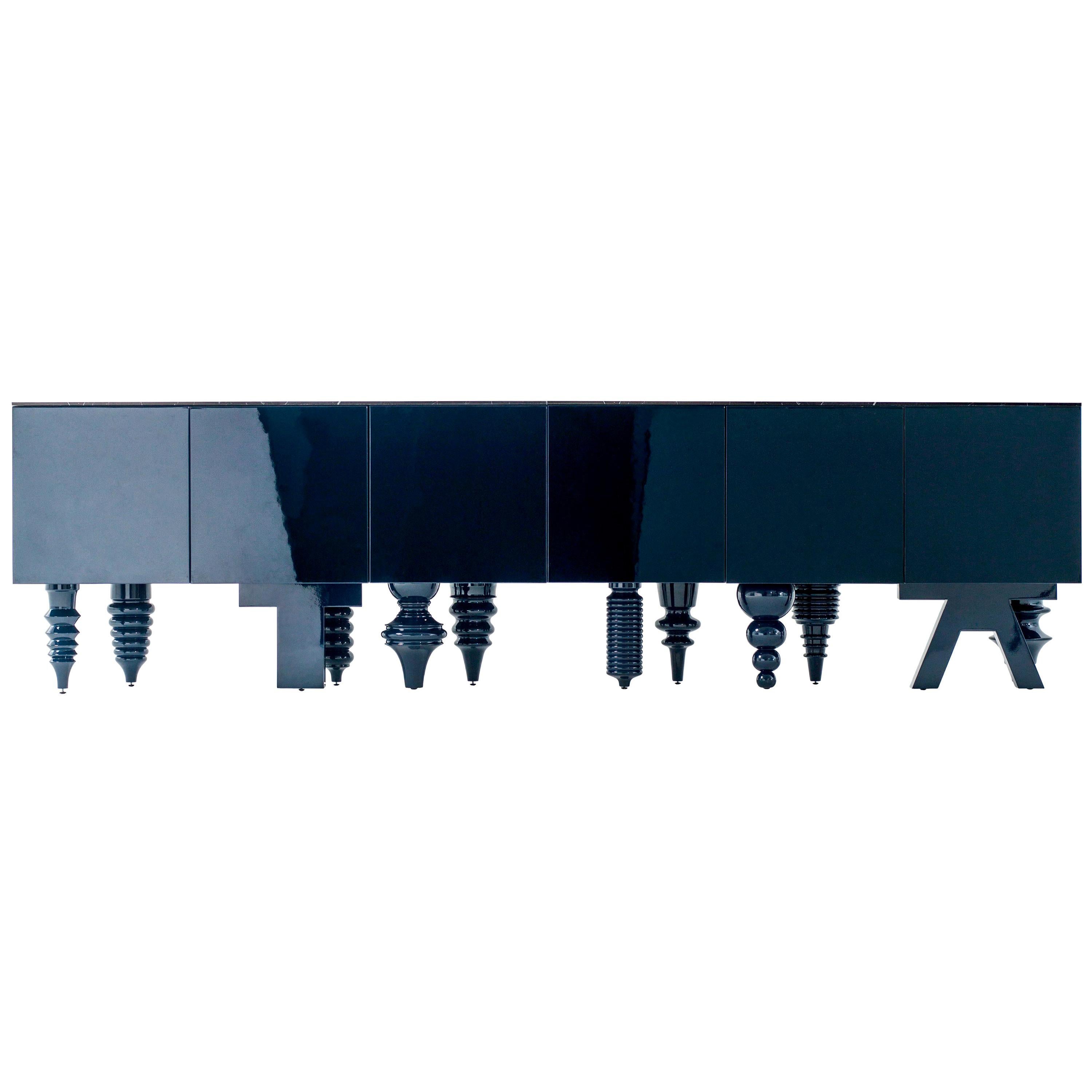 Jaime Hayon Blue Multileg Cabinet "Showtime" Marble / MDF / Wood by BD For Sale