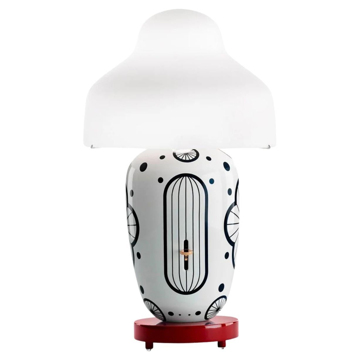 Jaime Hayon Chinoz Ming - Burgundy Base White Matte Table Lamp For Parachilna