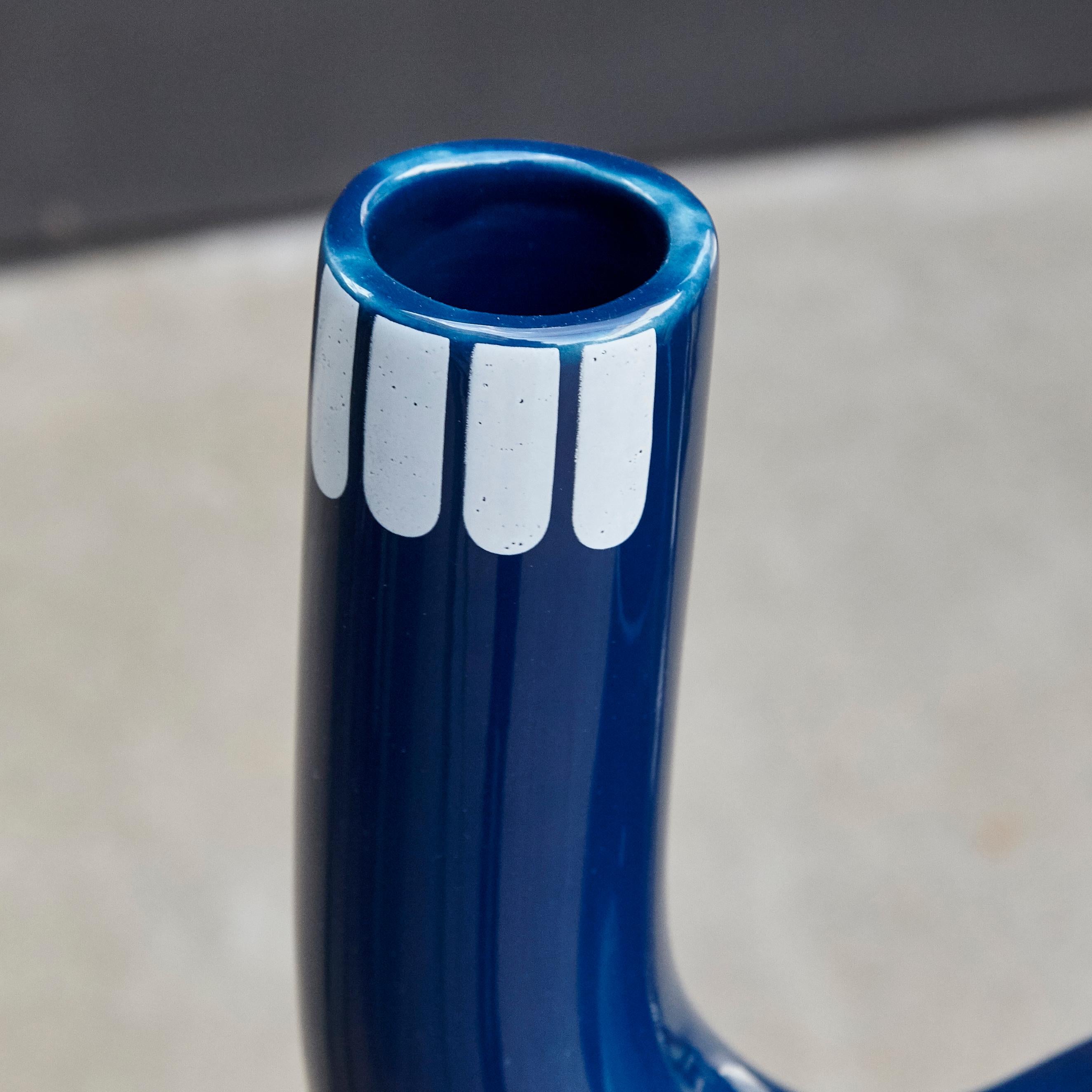 Spanish Jaime Hayon Contemporary Big Blue Glazed Happy Susto Vase