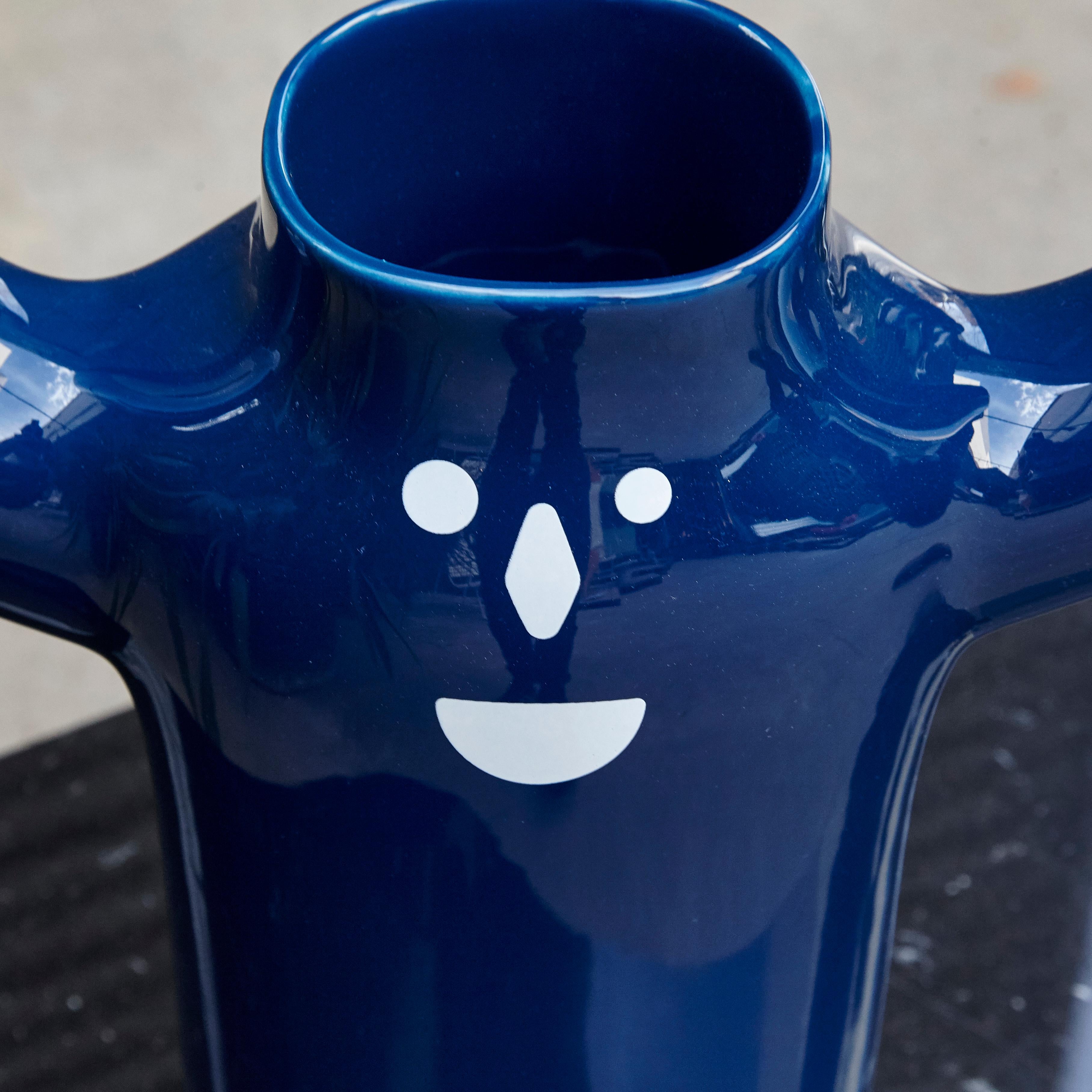 Ceramic Jaime Hayon Contemporary Big Blue Glazed Happy Susto Vase