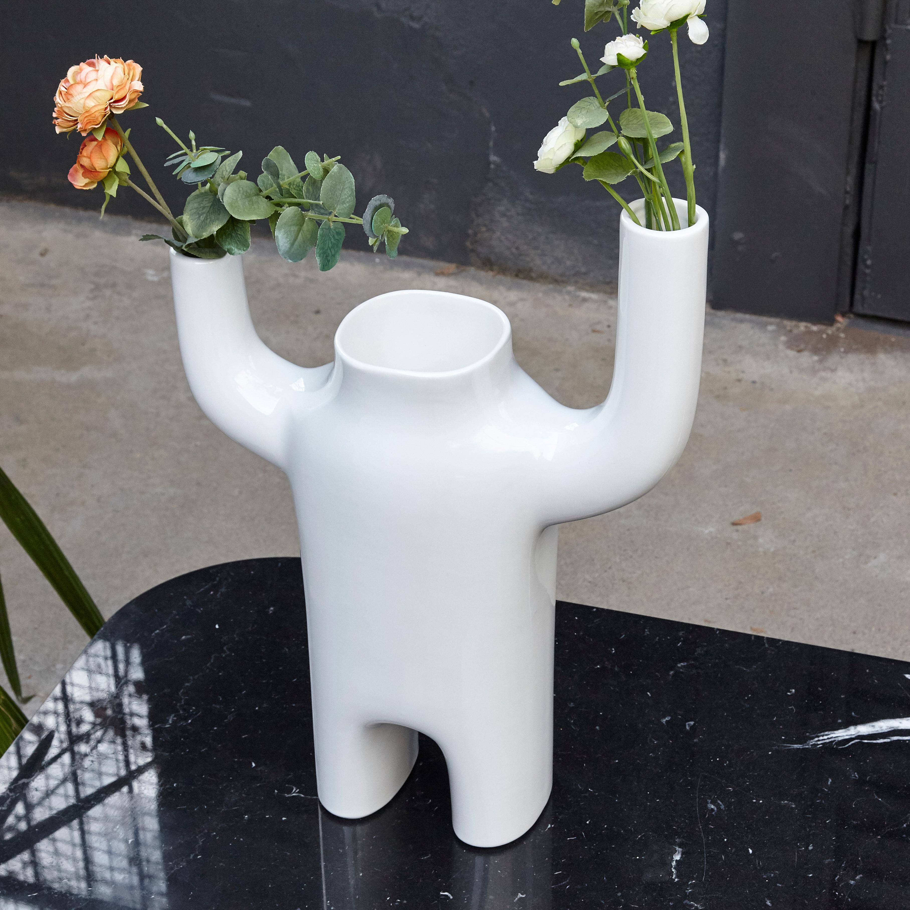Modern Jaime Hayon Contemporary Big White Glazed Happy Susto Vase ENVIOS