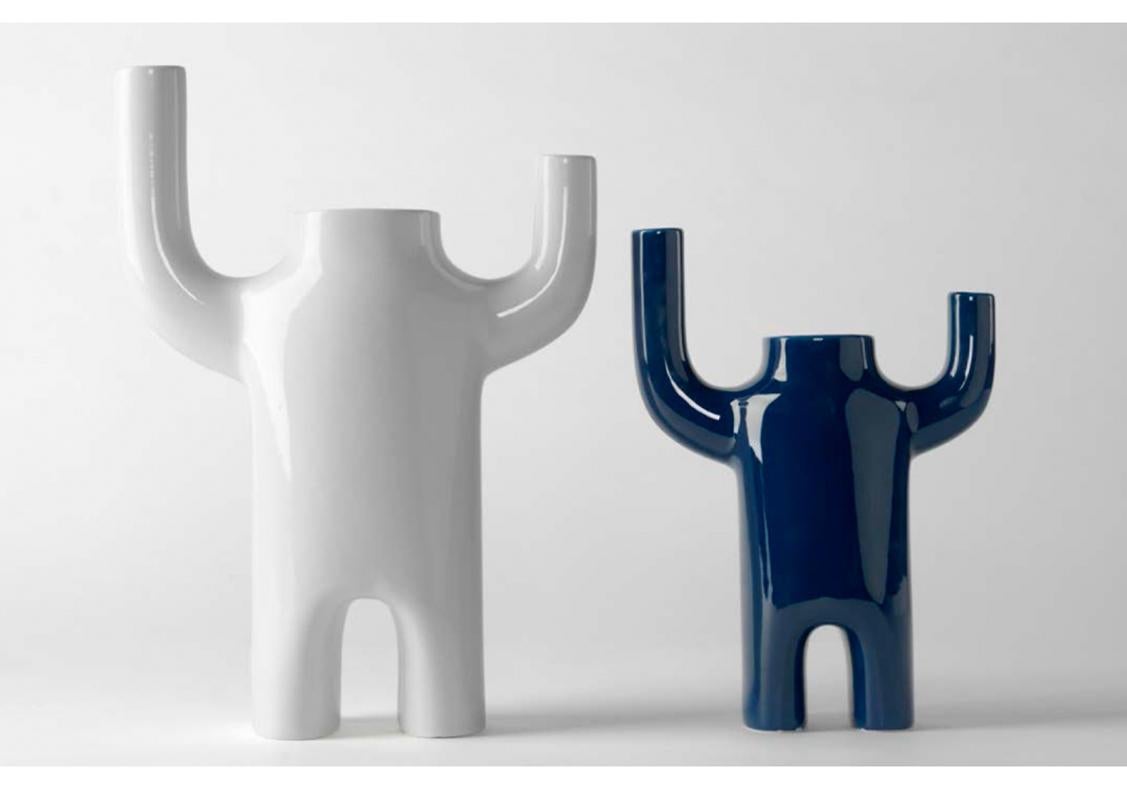 Spanish Jaime Hayon Contemporary Glazed Ceramic Vase Decorative Object Blue For Sale