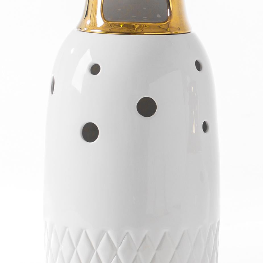 Modern Jaime Hayon Glazed Stoneware 'Showtime 10' White Gold Vase Number 5 ENVIOS