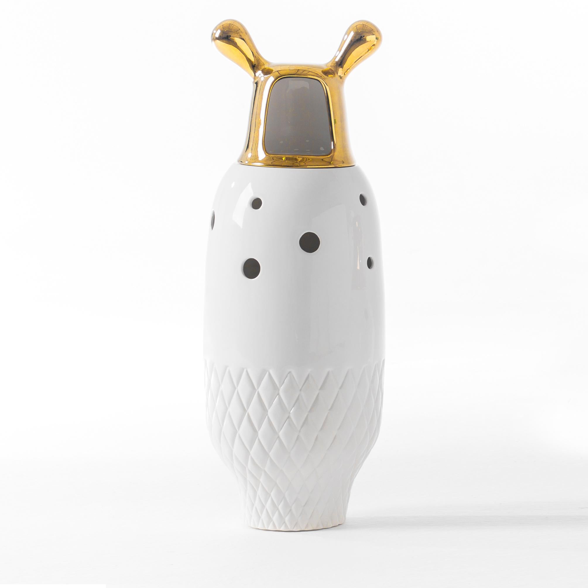 Spanish Jaime Hayon Contemporary Glazed Stoneware 'Showtime 10' White Gold Vase Number 5