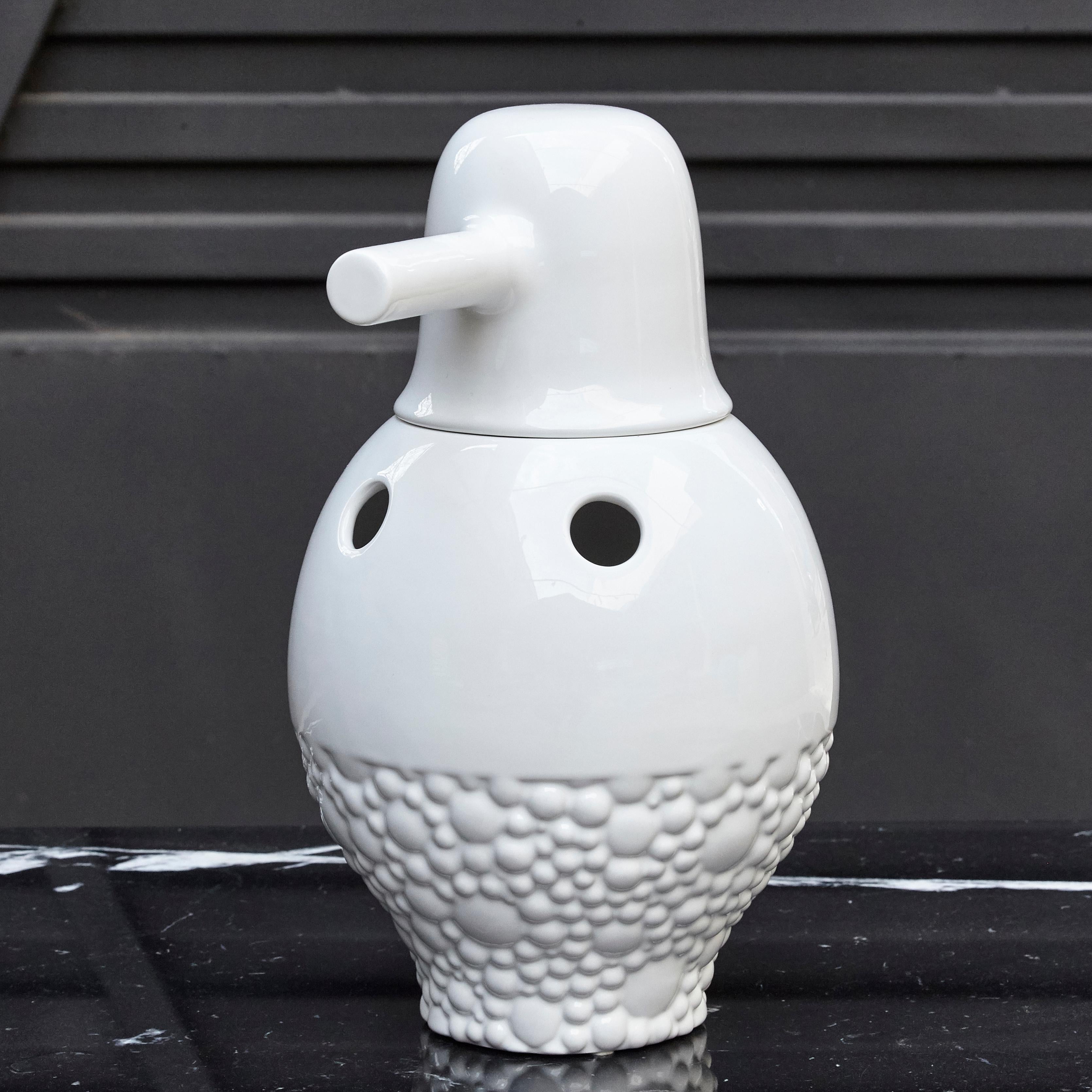 Spanish Jaime Hayon Contemporary Glazed Stoneware Showtime White Gold Vase Number 1