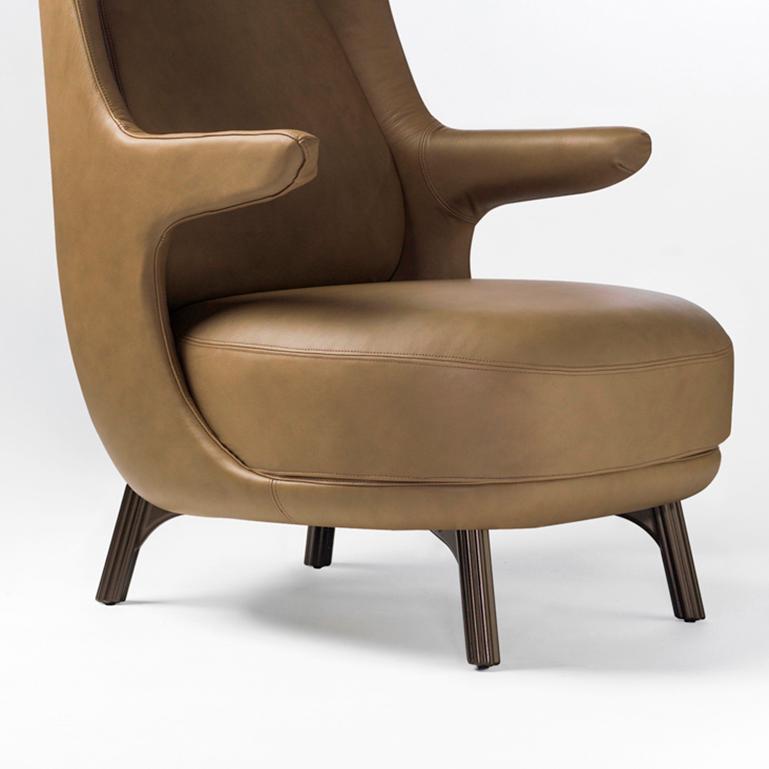 Modern Jaime Hayon, Contemporary Monocolor Brown Leather Upholstery Dino Armchair