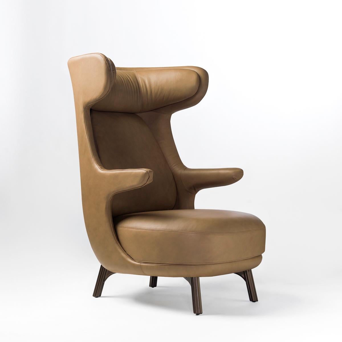 Spanish Jaime Hayon, Contemporary Monocolor Brown Leather Upholstery Dino Armchair