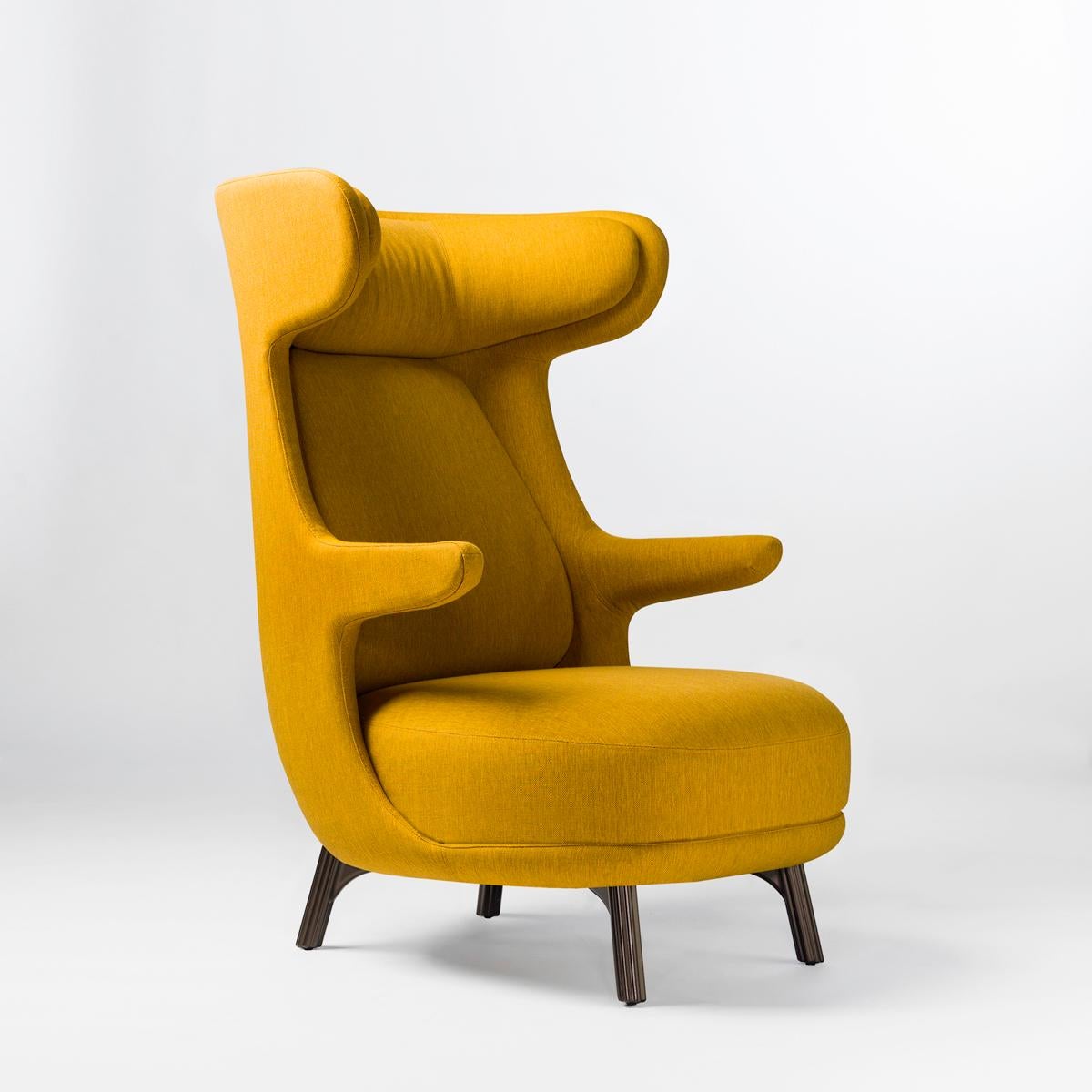 Aluminum Jaime Hayon, Contemporary, Monocolor in Yellow Fabric Upholstery Dino Armchair