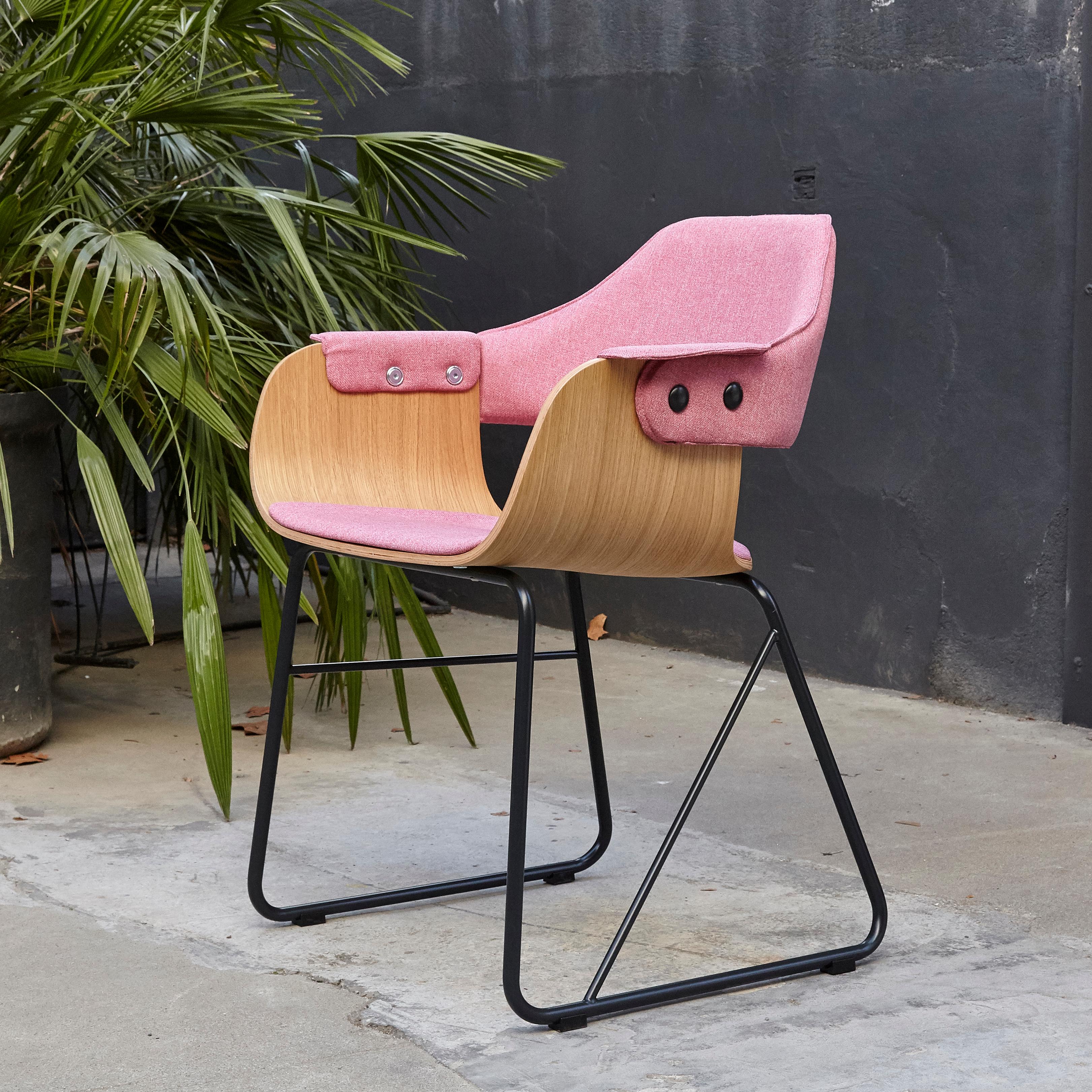 Modern Jaime Hayon Contemporary Pink Upholstered Wood Chair Showtime by BD Barcelona