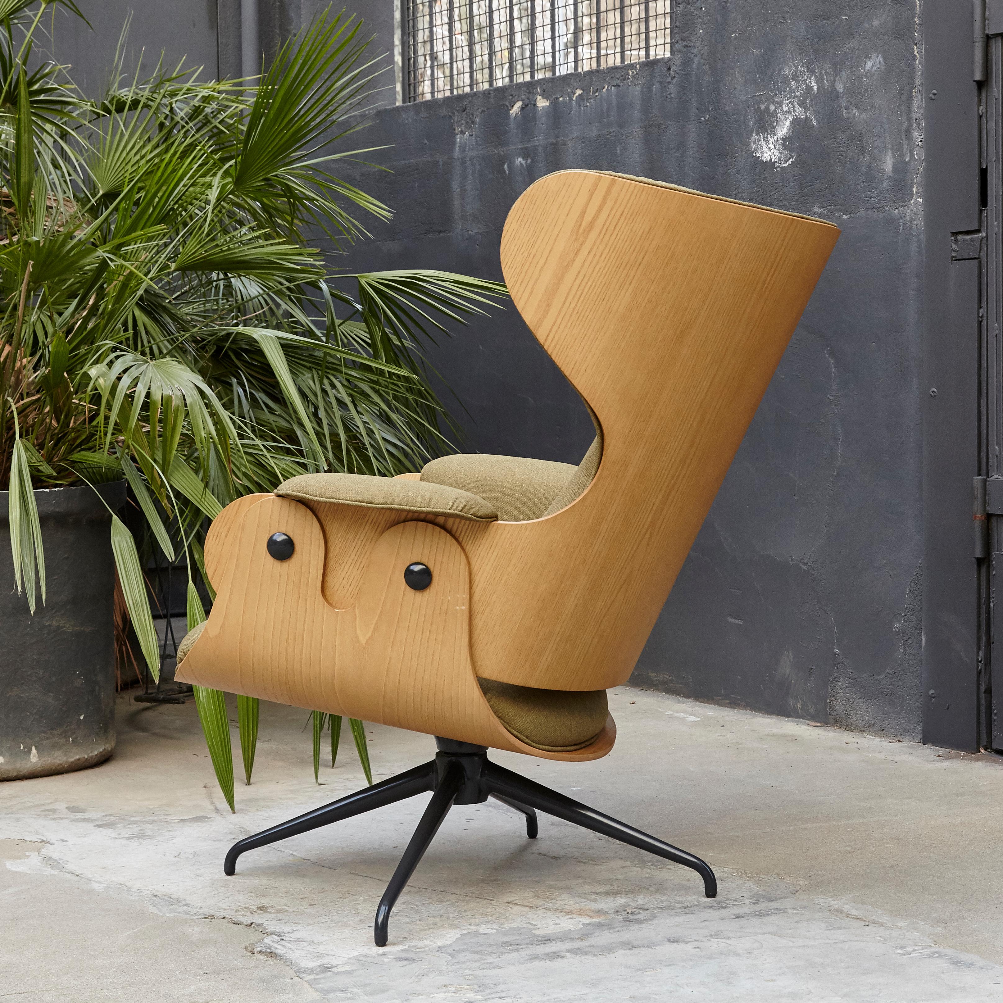 Spanish Jaime Hayon, Contemporary, Playwood Walnut Green Upholstery Lounger Armchair