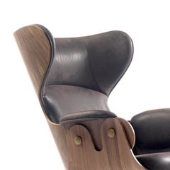 Jaime Hayon, Contemporary, Playwood Walnut Leather Upholstery Lounger Armchair