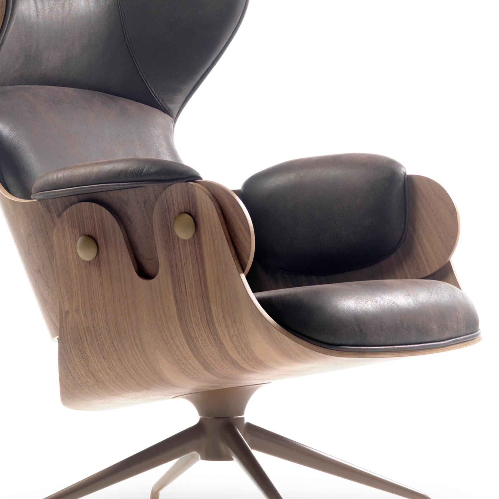 Modern Jaime Hayon, Contemporary, Playwood Walnut Leather Upholstery Lounger Armchair  For Sale