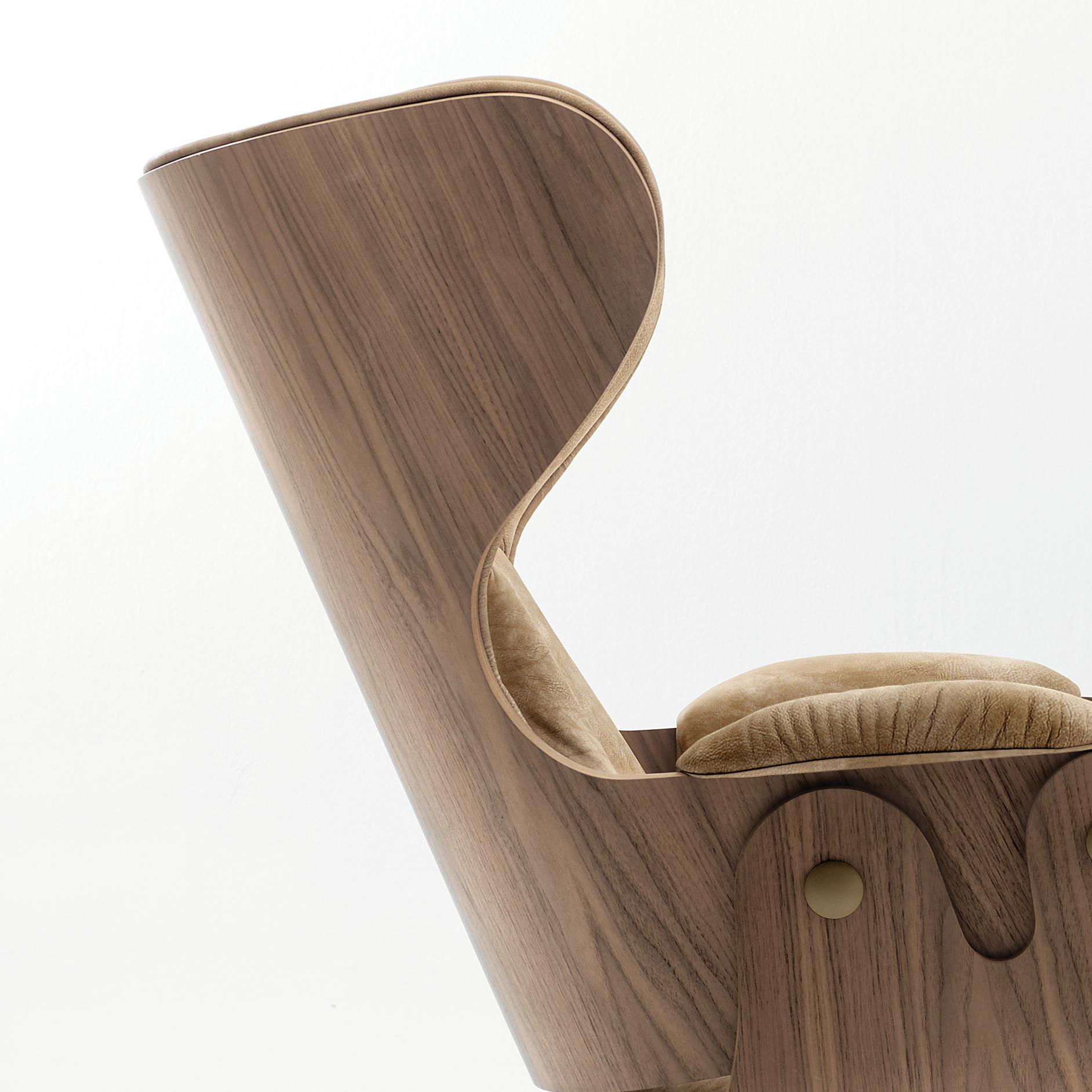 Spanish Jaime Hayon, Contemporary, Playwood Walnut Leather Upholstery Lounger Armchair 