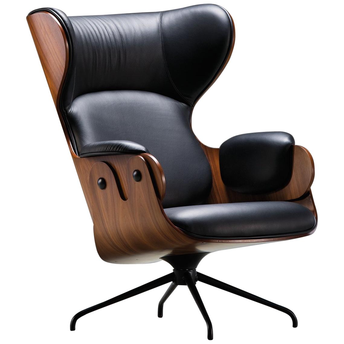 Jaime Hayon, Contemporary, Playwood Walnut Leather Upholstery Lounger Armchair In New Condition In Barcelona, Barcelona