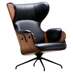 Fauteuil de salon contemporain en bois de noyer rembourré de cuir Jaime Hayon