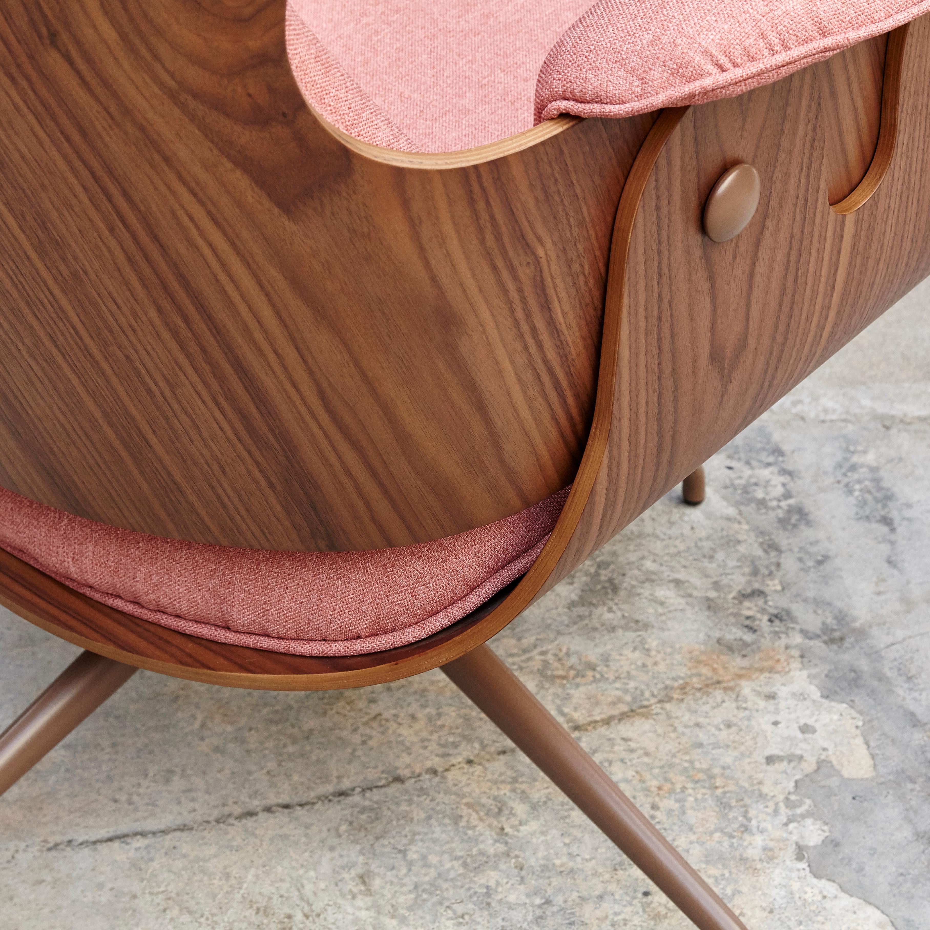 Jaime Hayon, Contemporary, Playwood Walnut Pink Upholstery Lounger Armchair 4