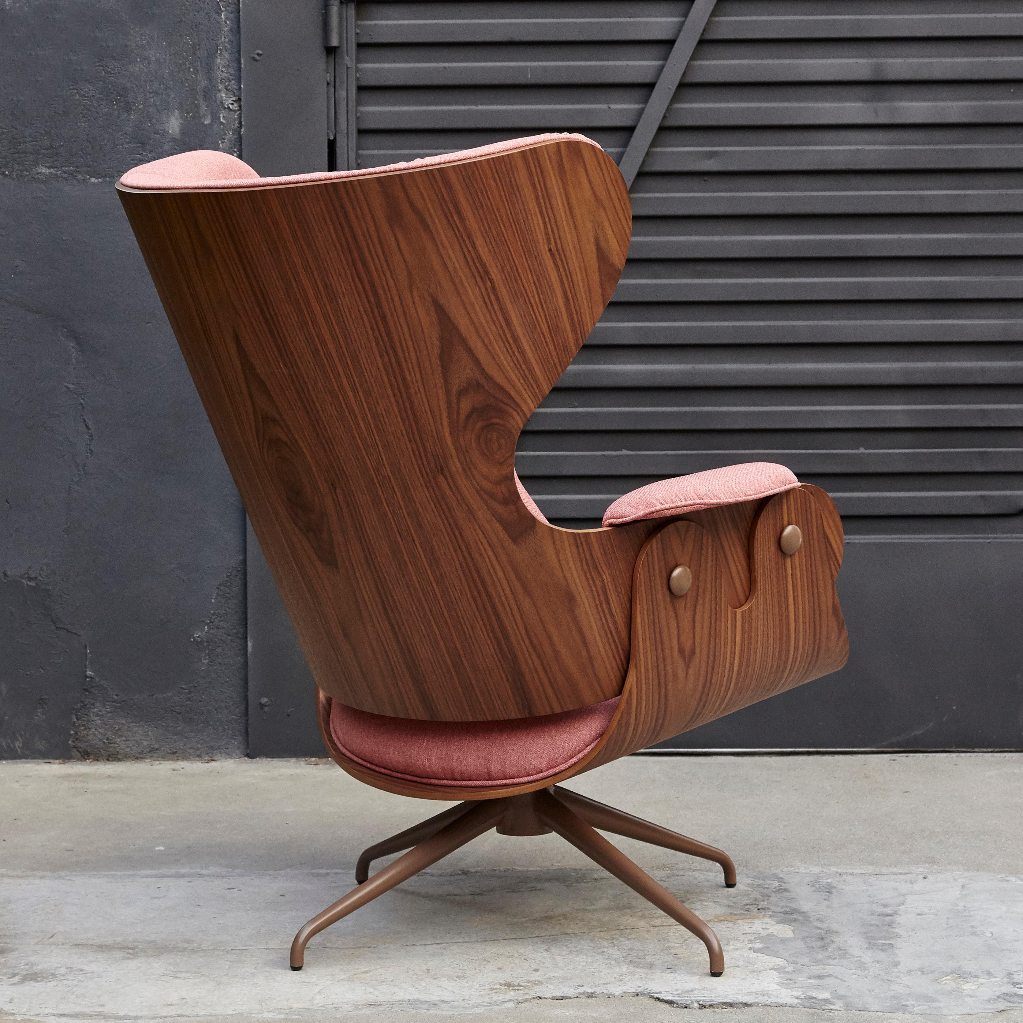 Modern Jaime Hayon, Contemporary, Playwood Walnut Pink Upholstery Lounger Armchair