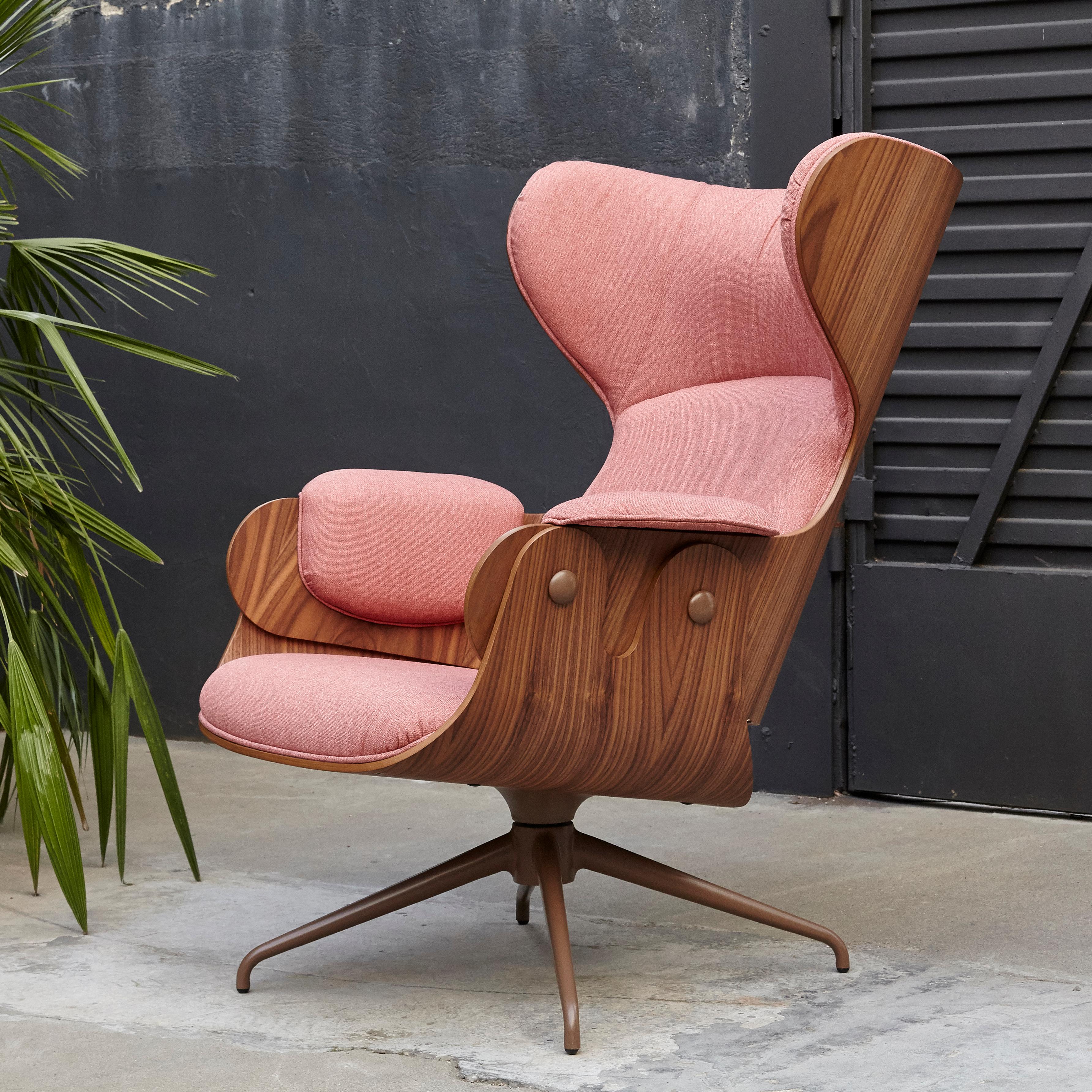 Jaime Hayon, Contemporary, Playwood Walnut Pink Upholstery Lounger Armchair In Good Condition In Barcelona, Barcelona