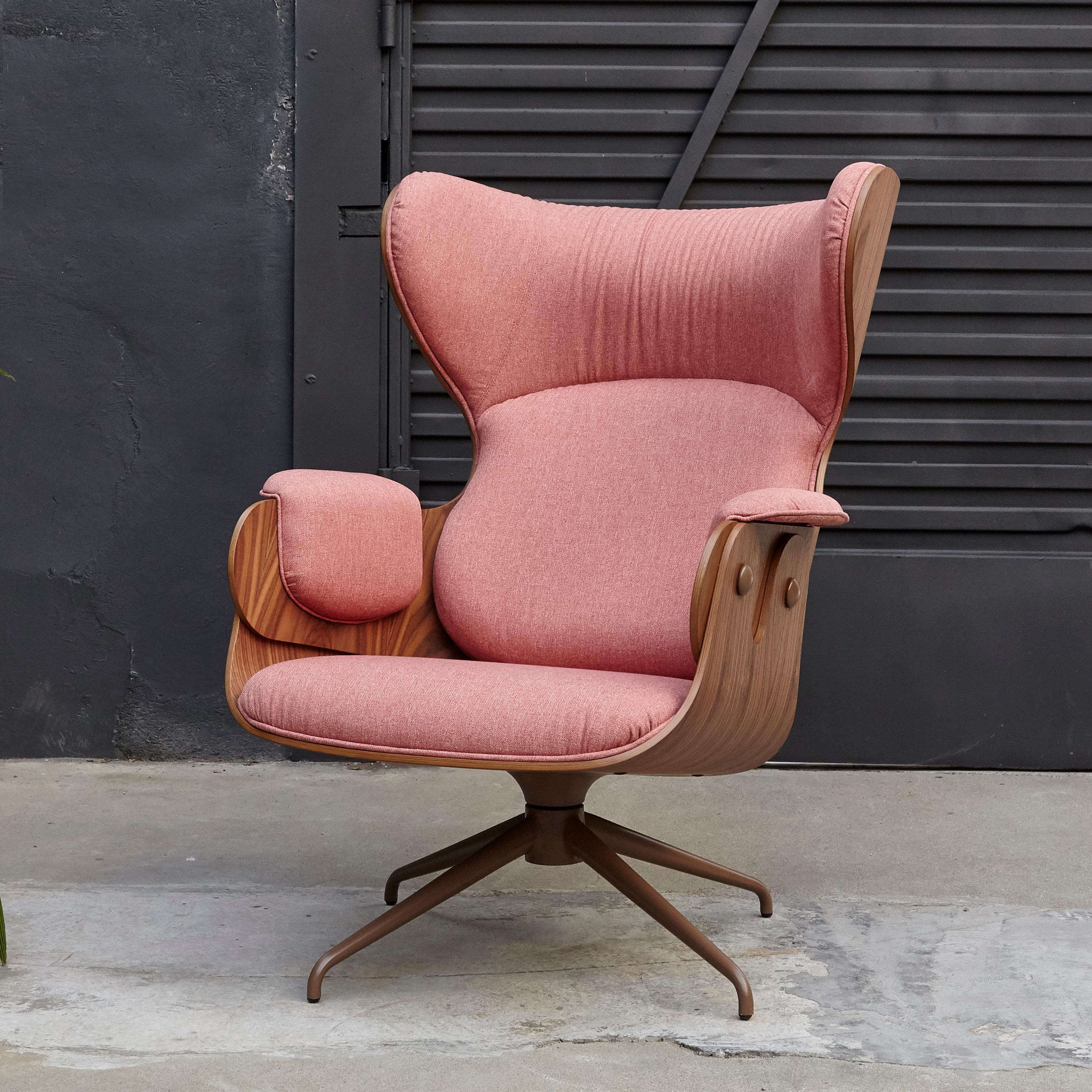 Aluminum Jaime Hayon, Contemporary, Playwood Walnut Pink Upholstery Lounger Armchair