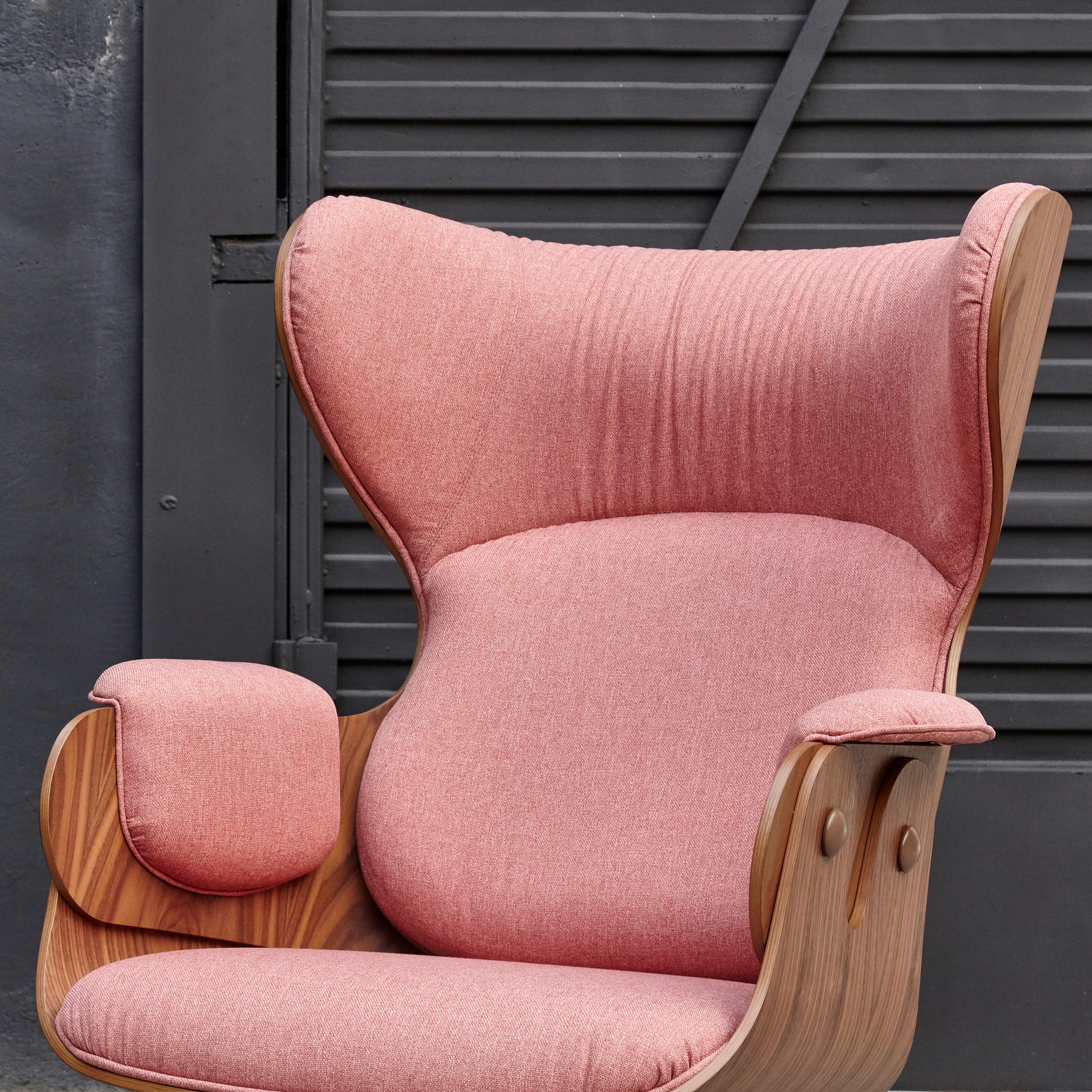 Jaime Hayon, Contemporary, Playwood Walnut Pink Upholstery Lounger Armchair 2