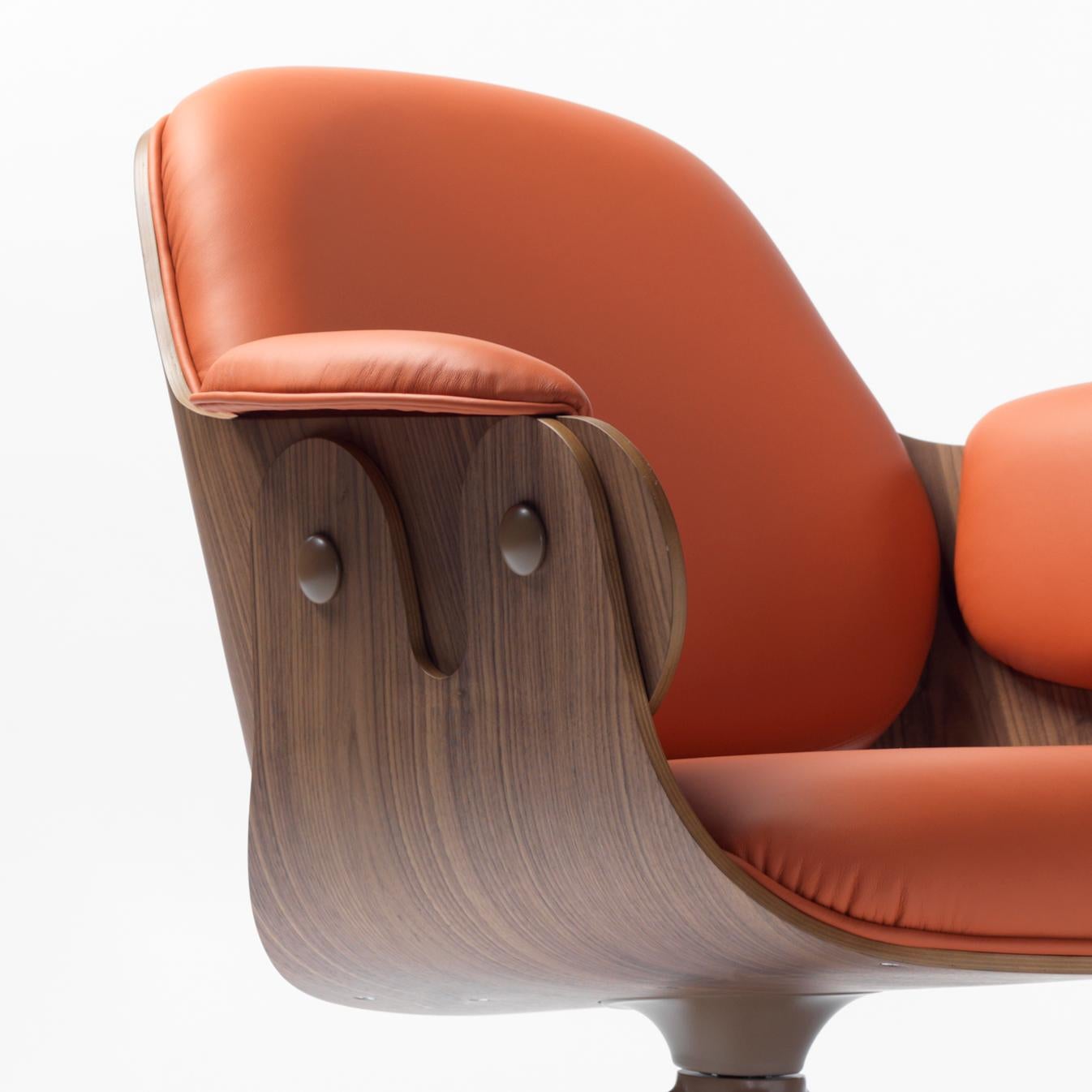 Modern Jaime Hayon, Contemporary, Plywood Orange Leather Low Lounger Armchair For Sale