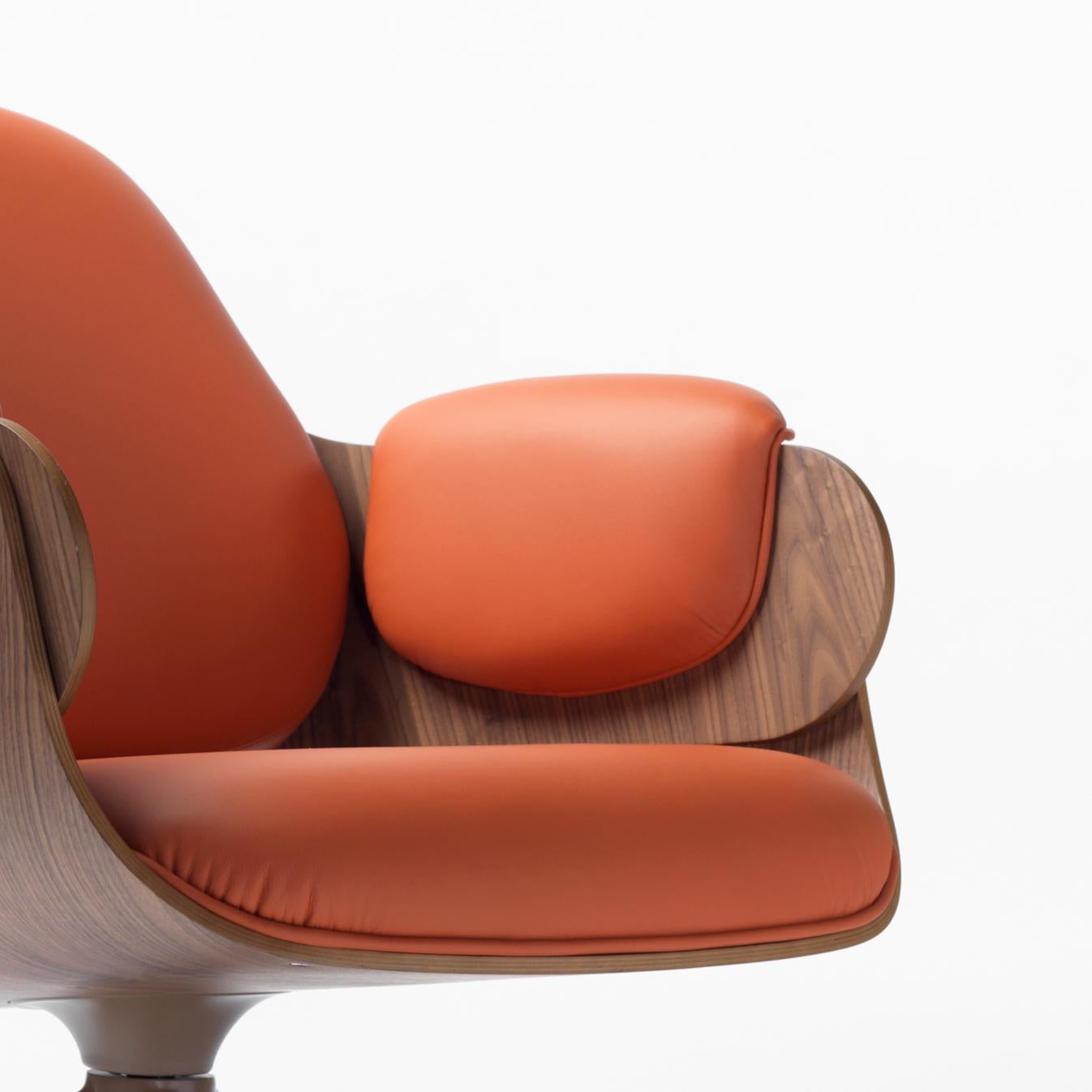 Spanish Jaime Hayon, Contemporary, Plywood Orange Leather Low Lounger Armchair