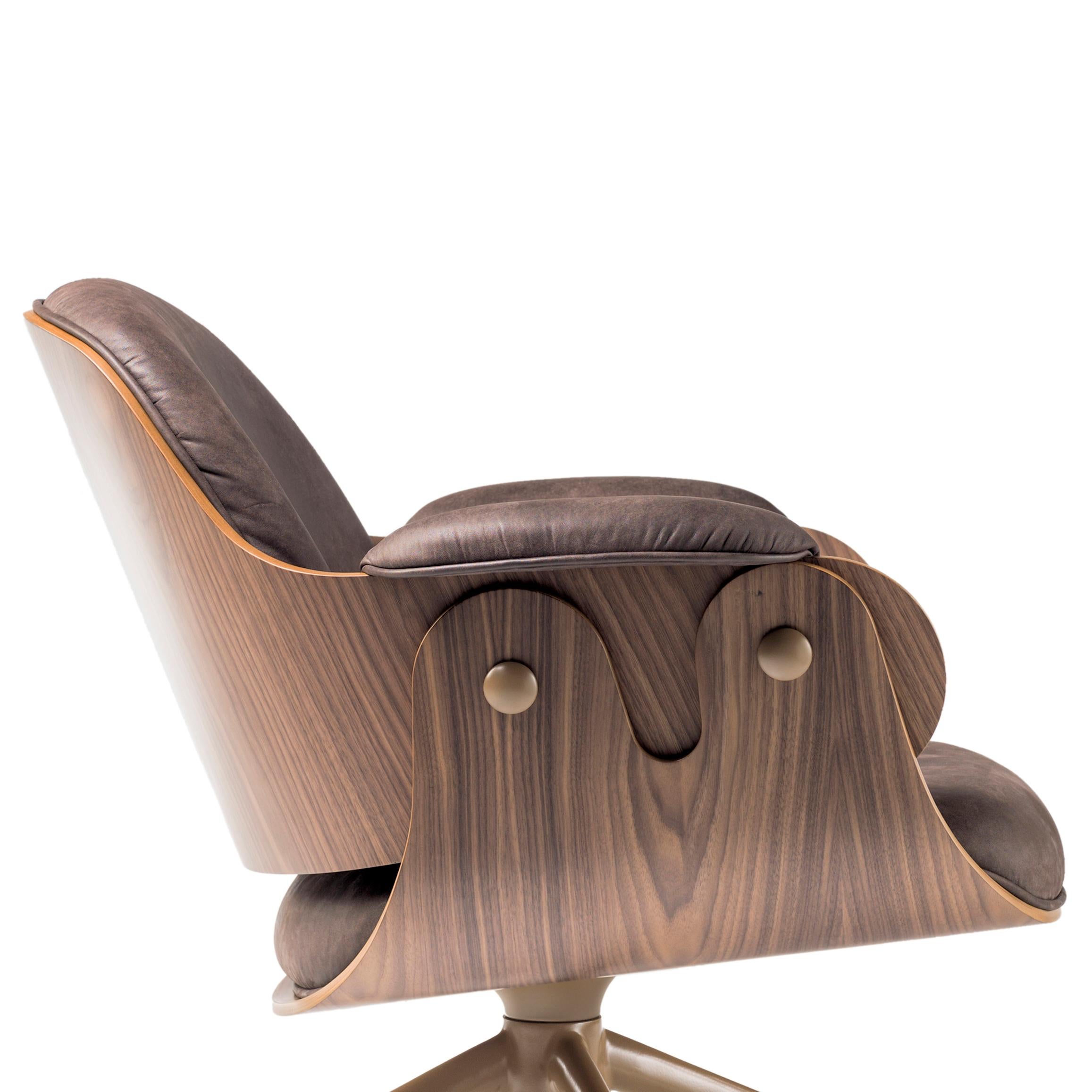 Jaime Hayon, Contemporary, Plywood Walnut Leather Low Lounger Armchair For Sale 4