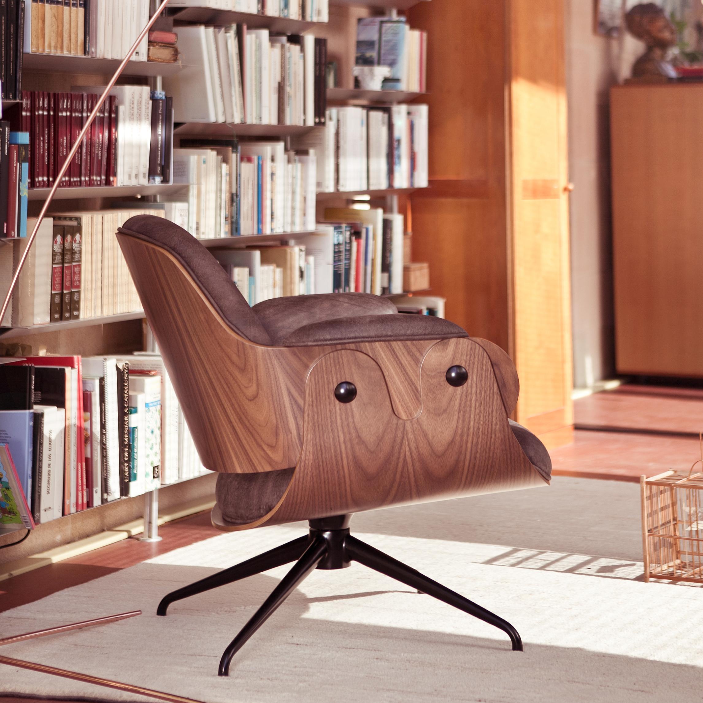 Jaime Hayon, Contemporary, Plywood Walnut Leather Low Lounger Armchair For Sale 7