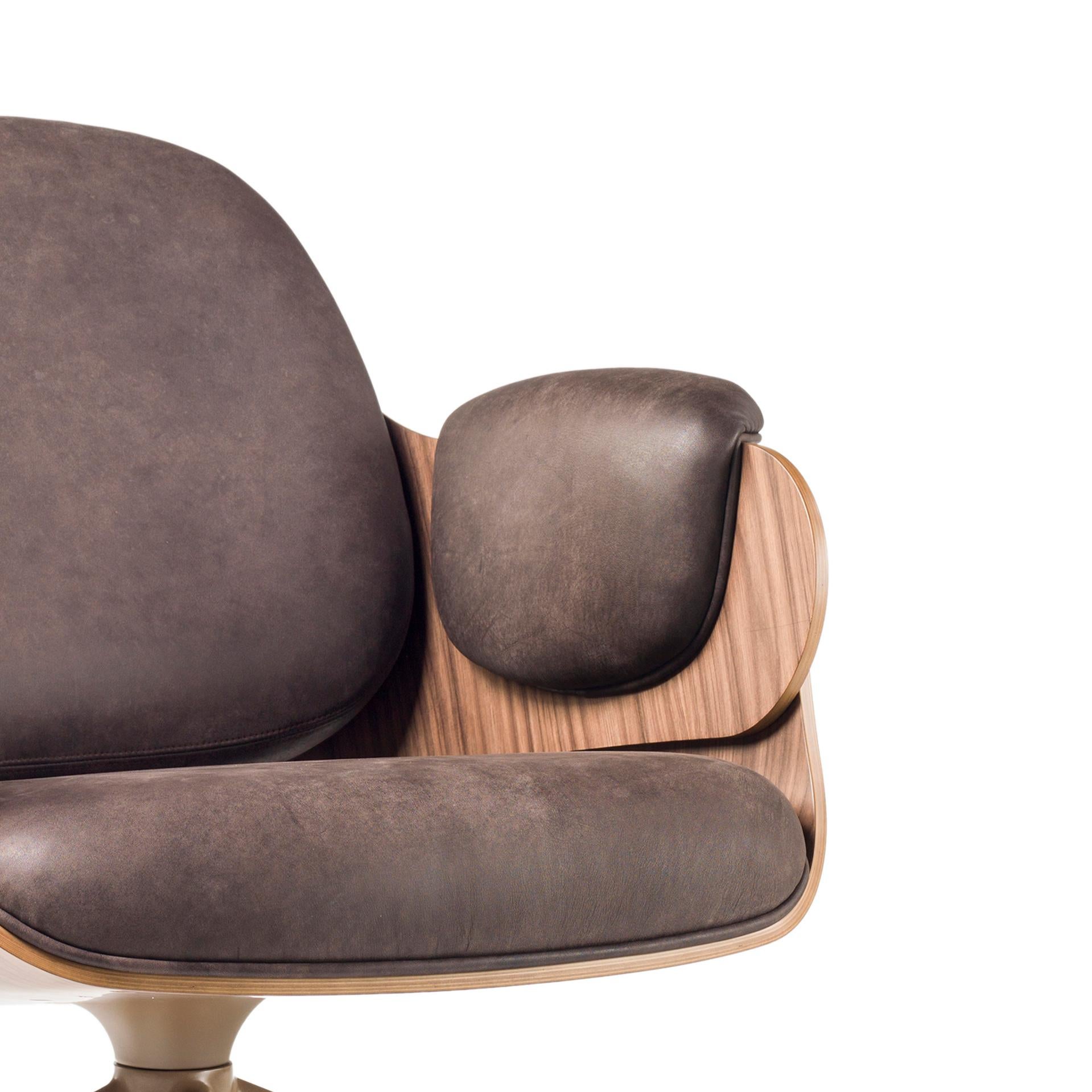 Aluminum Jaime Hayon, Contemporary, Plywood Walnut Leather Low Lounger Armchair For Sale