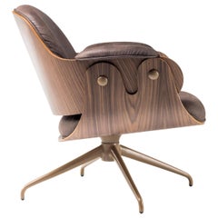 Jaime Hayon, Contemporary, Plywood Walnut Leather Low Lounger Armchair (fauteuil bas en contreplaqué et cuir)