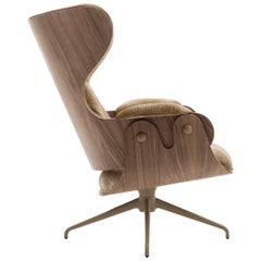 Jaime Hayon, Contemporary, Plywood Walnut Leather Upholstery Lounger Armchair