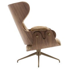 Jaime Hayon, Contemporary, Plywood Walnut Leather Upholstery Lounger Armchair