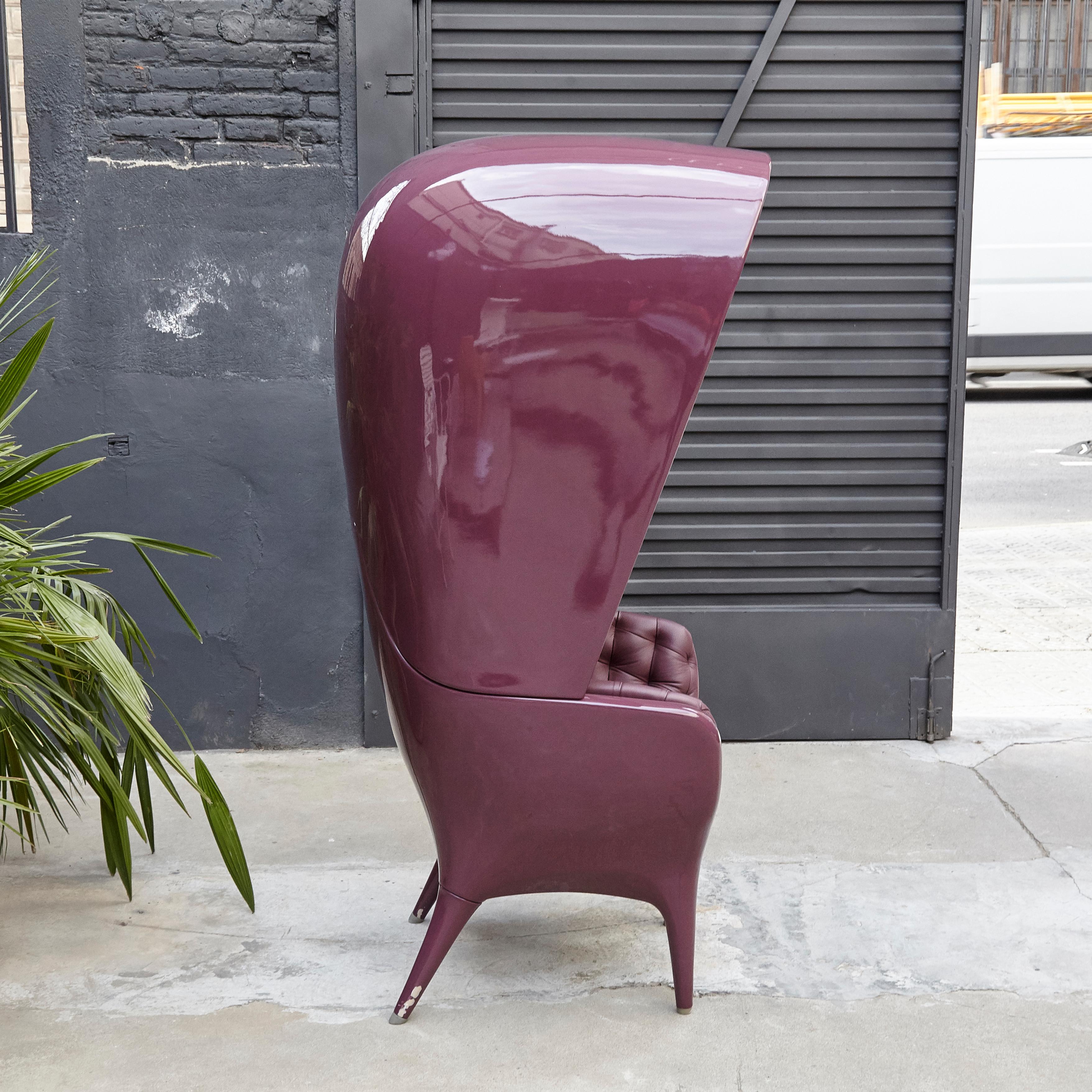 Leather Jaime Hayon Contemporary Showtime Armchair Lacquered Purple Poltrona